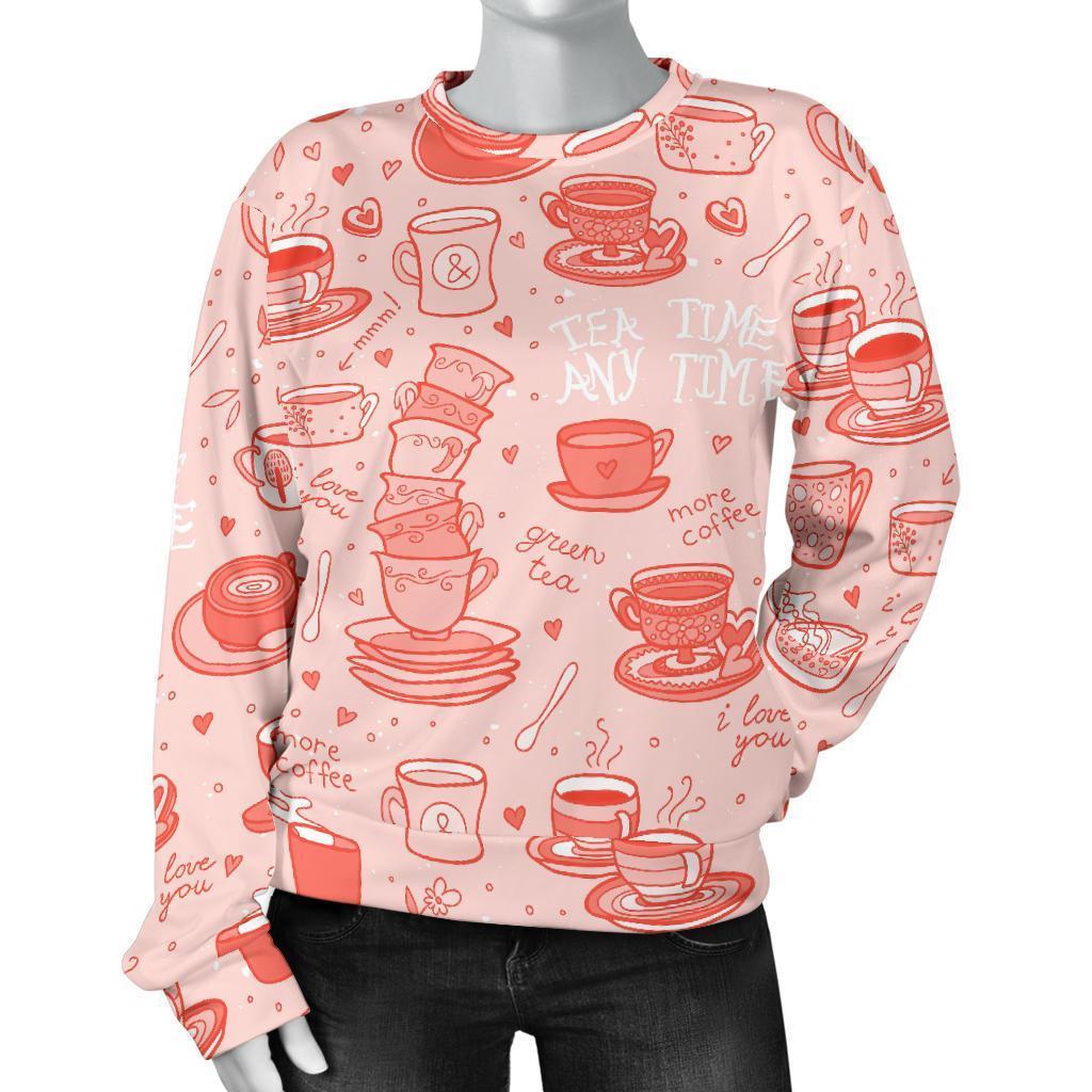 Coffee Pink Pattern Print Women's Sweatshirt-grizzshop