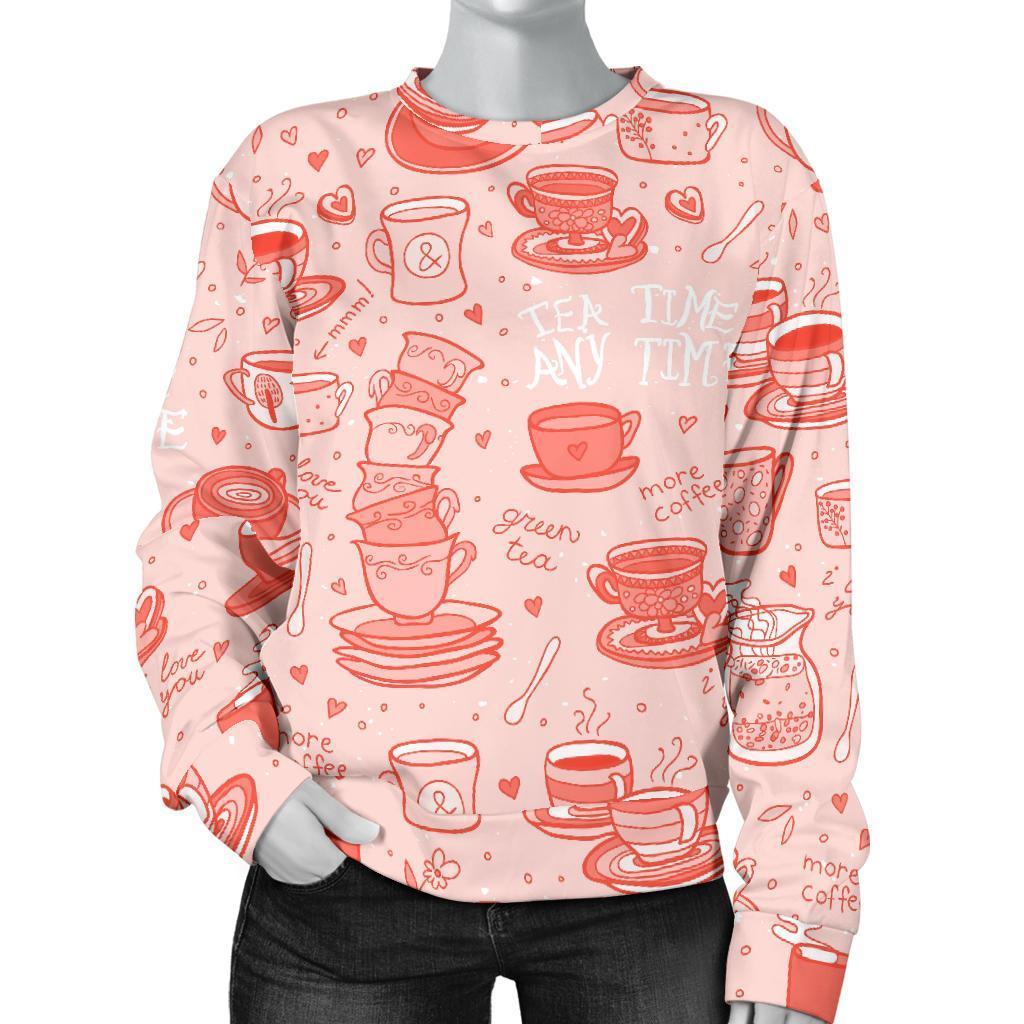 Coffee Pink Pattern Print Women's Sweatshirt-grizzshop