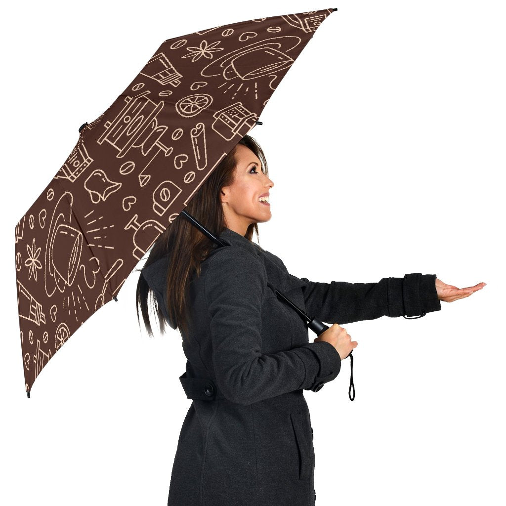 Coffee Print Pattern Automatic Foldable Umbrella-grizzshop