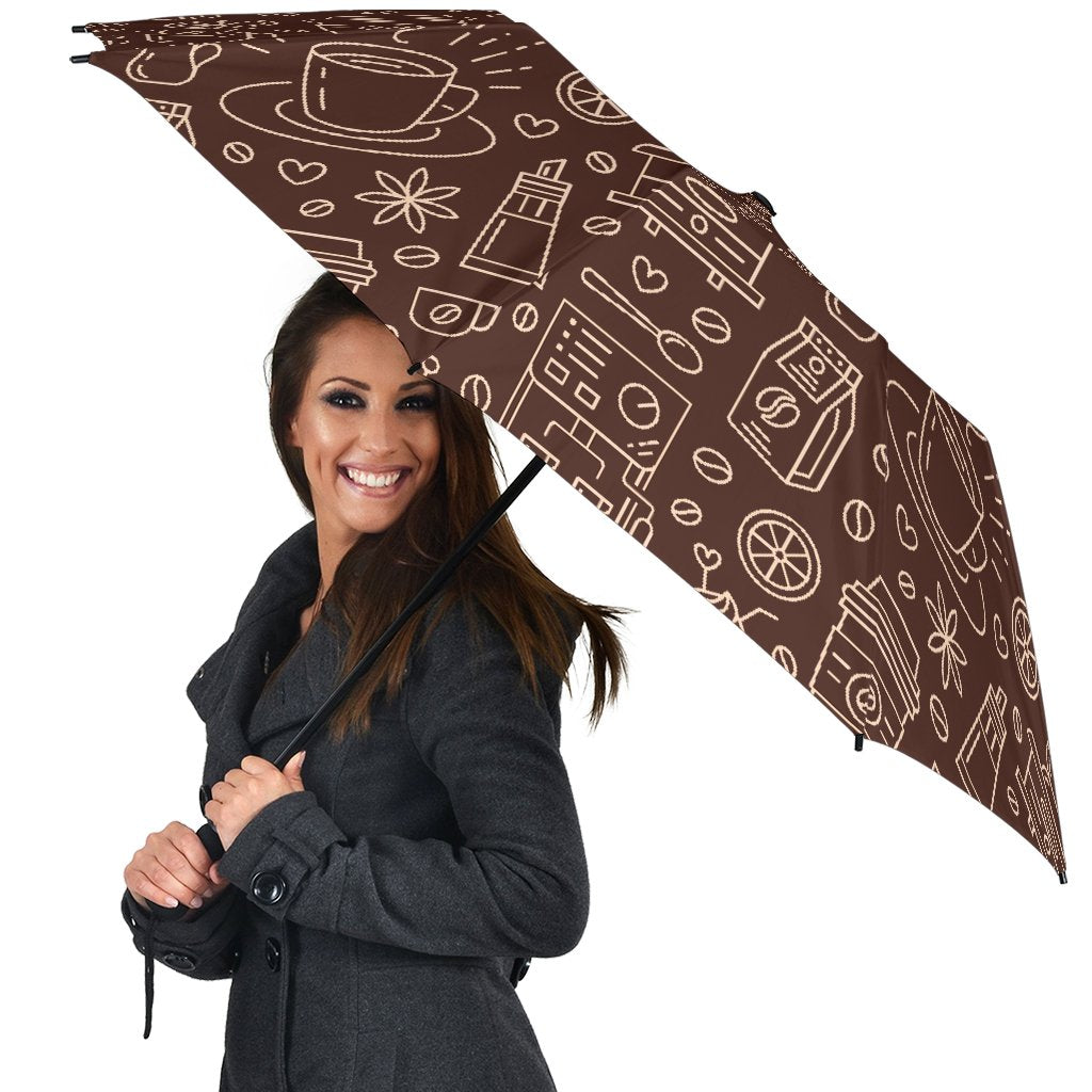 Coffee Print Pattern Automatic Foldable Umbrella-grizzshop