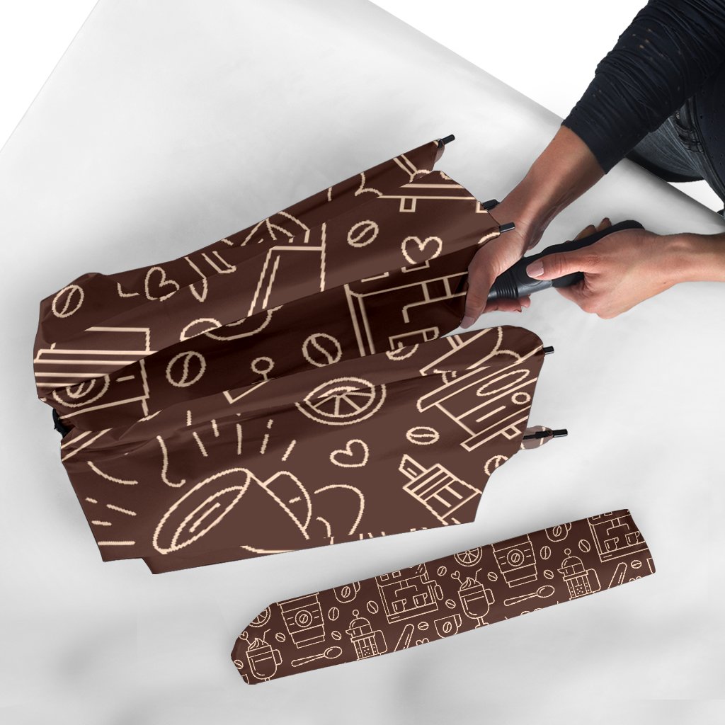 Coffee Print Pattern Automatic Foldable Umbrella-grizzshop