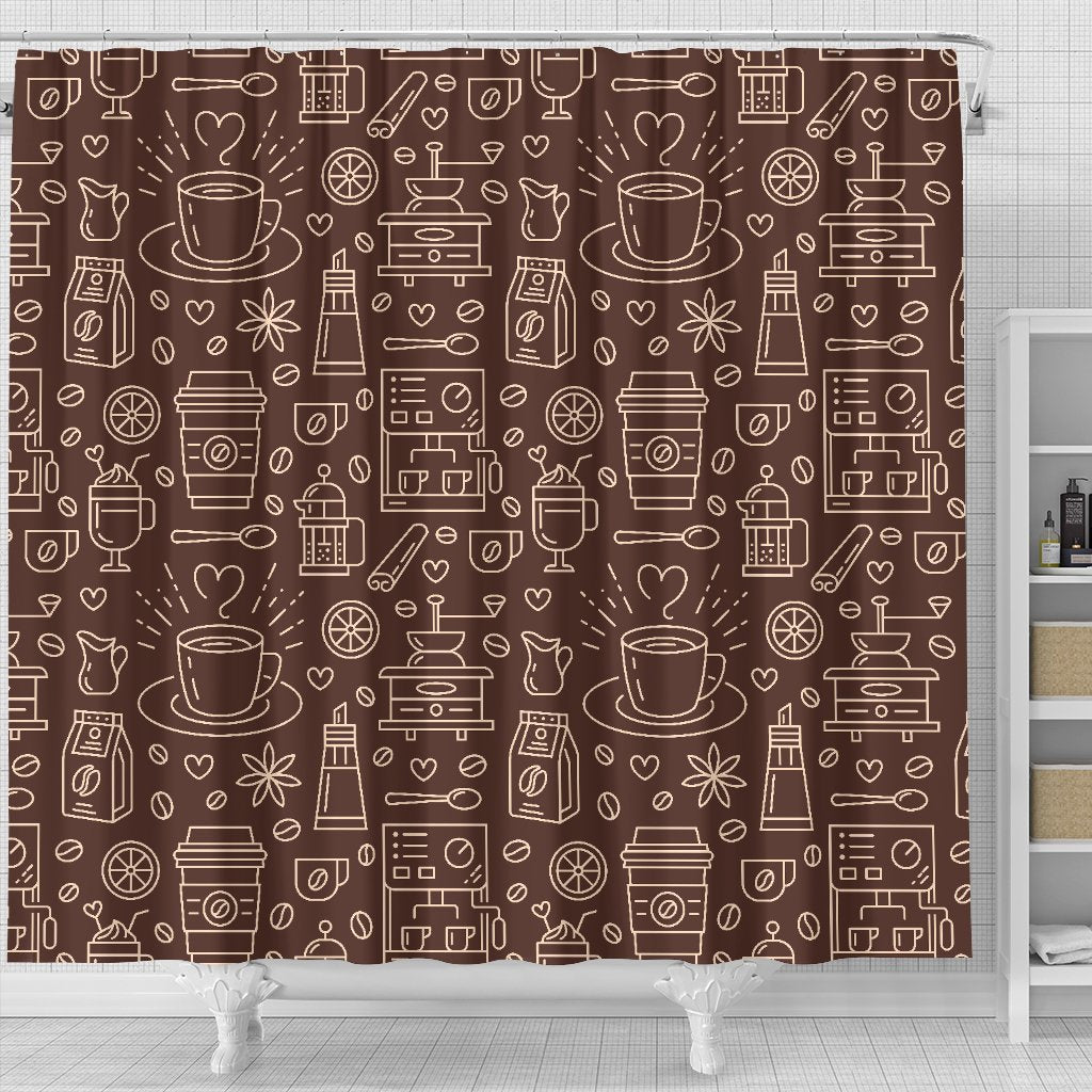 Coffee Print Pattern Bathroom Shower Curtain-grizzshop