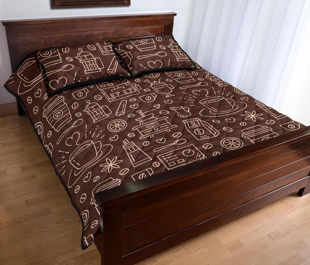 Coffee Print Pattern Bed Set Quilt-grizzshop