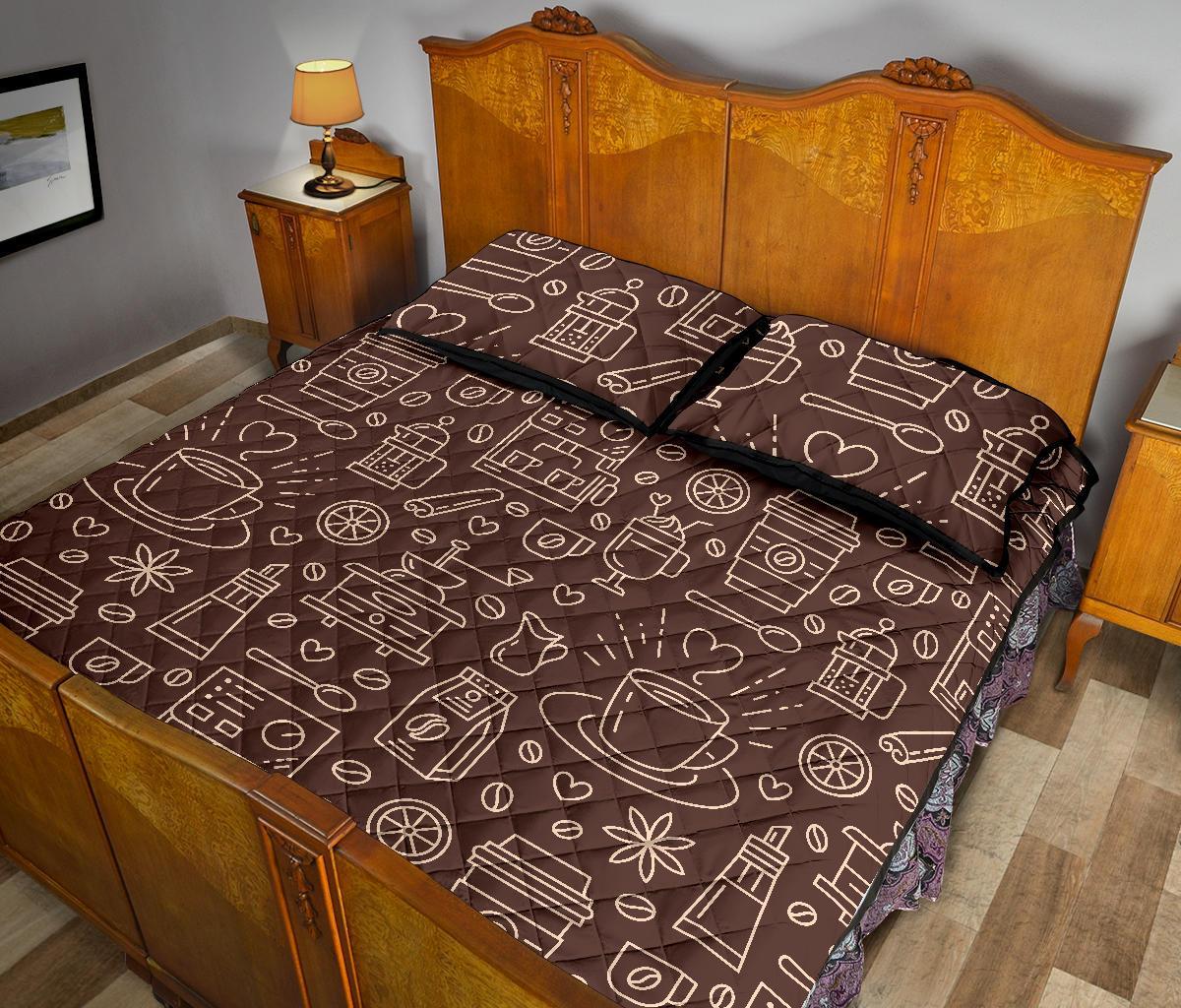Coffee Print Pattern Bed Set Quilt-grizzshop