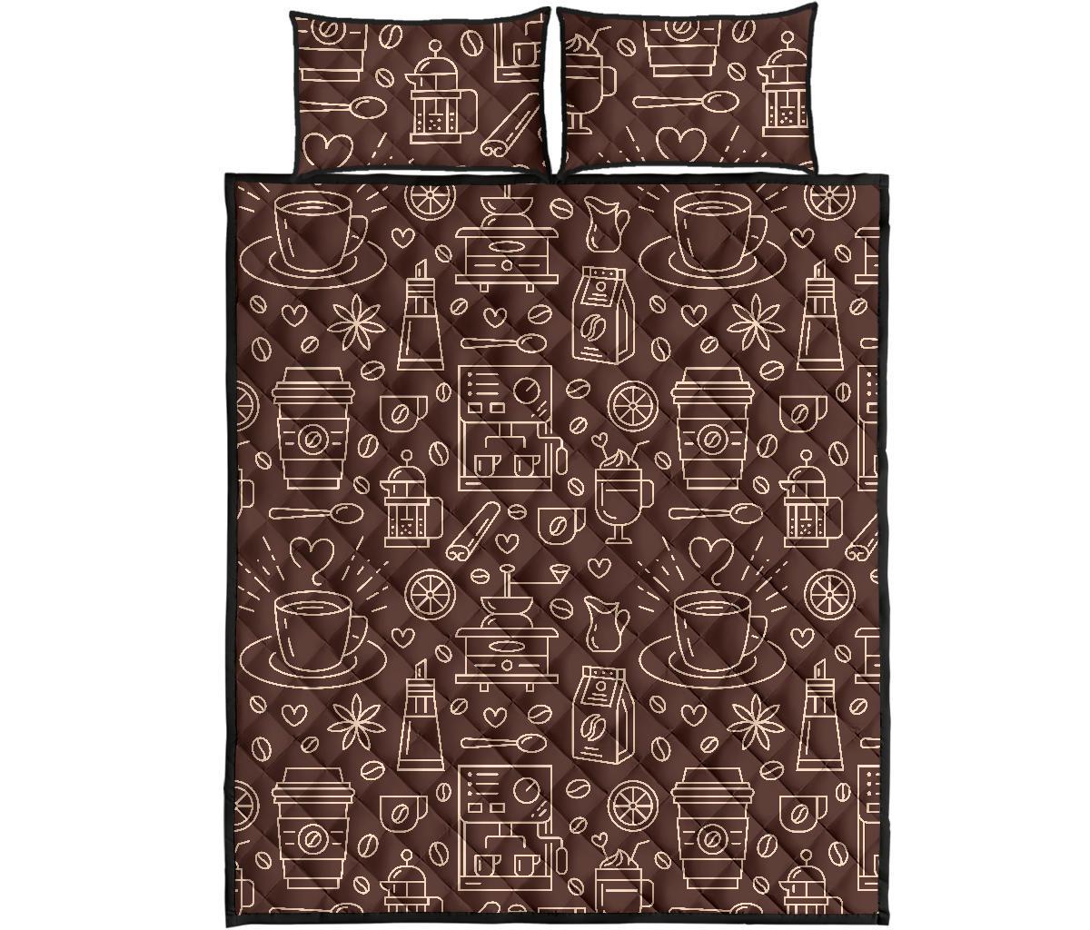 Coffee Print Pattern Bed Set Quilt-grizzshop