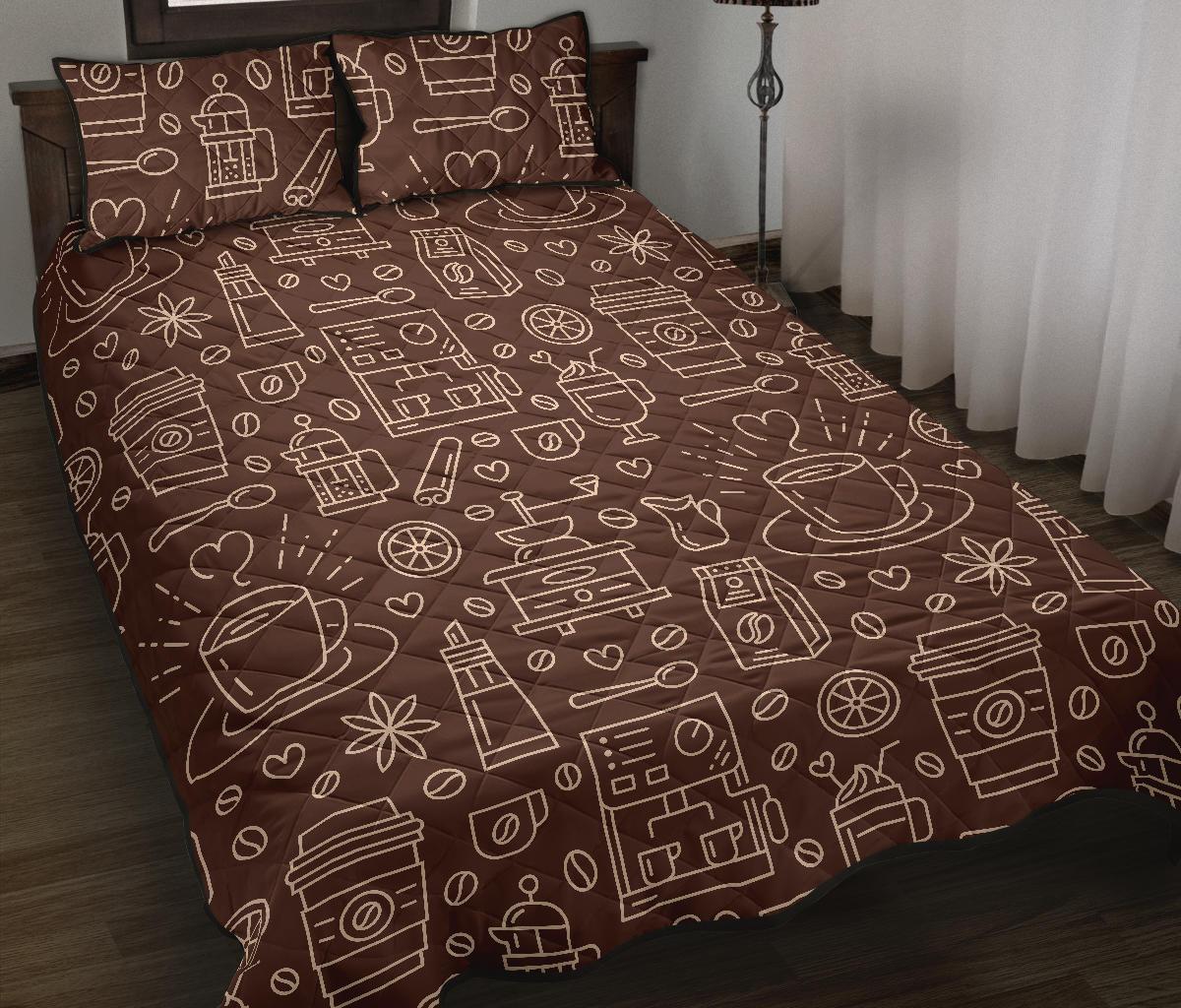 Coffee Print Pattern Bed Set Quilt-grizzshop