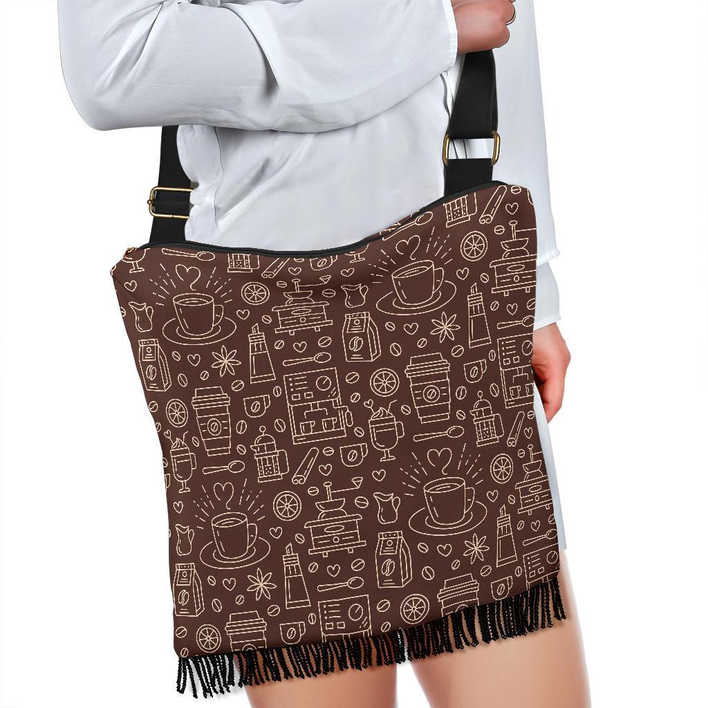 Coffee Print Pattern Crossbody bags-grizzshop