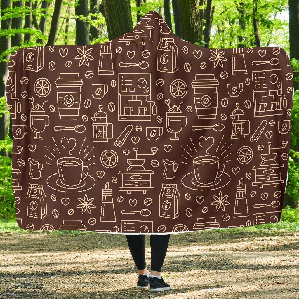 Coffee Print Pattern Hooded Blanket-grizzshop