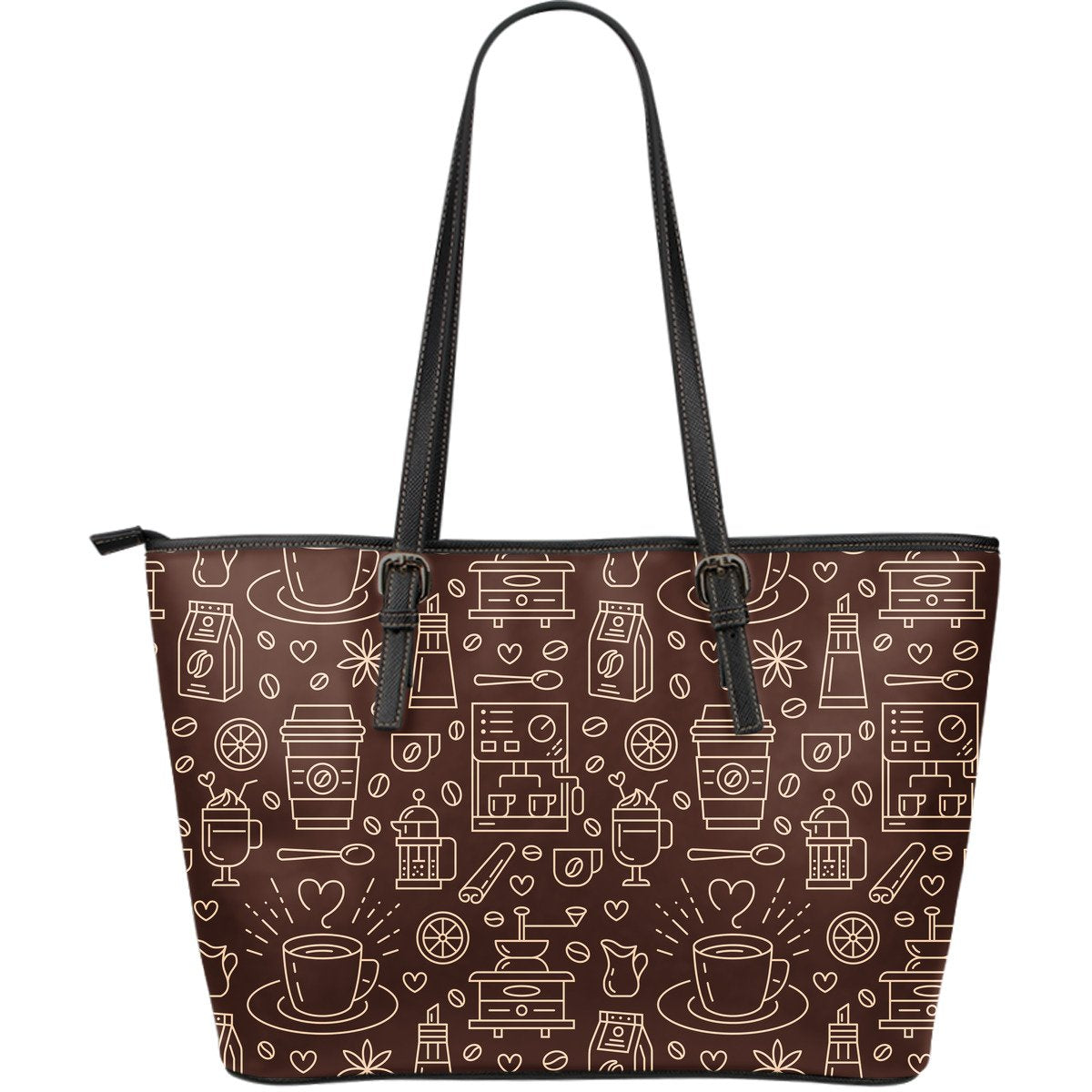 Coffee Print Pattern Leather Tote Bag-grizzshop