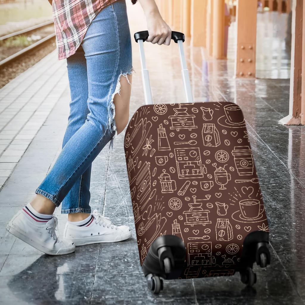 Coffee Print Pattern Luggage Cover Protector-grizzshop