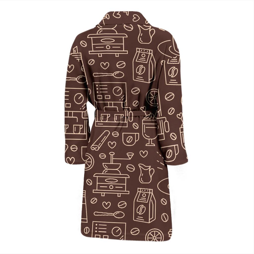 Coffee Print Pattern Men Long Robe-grizzshop