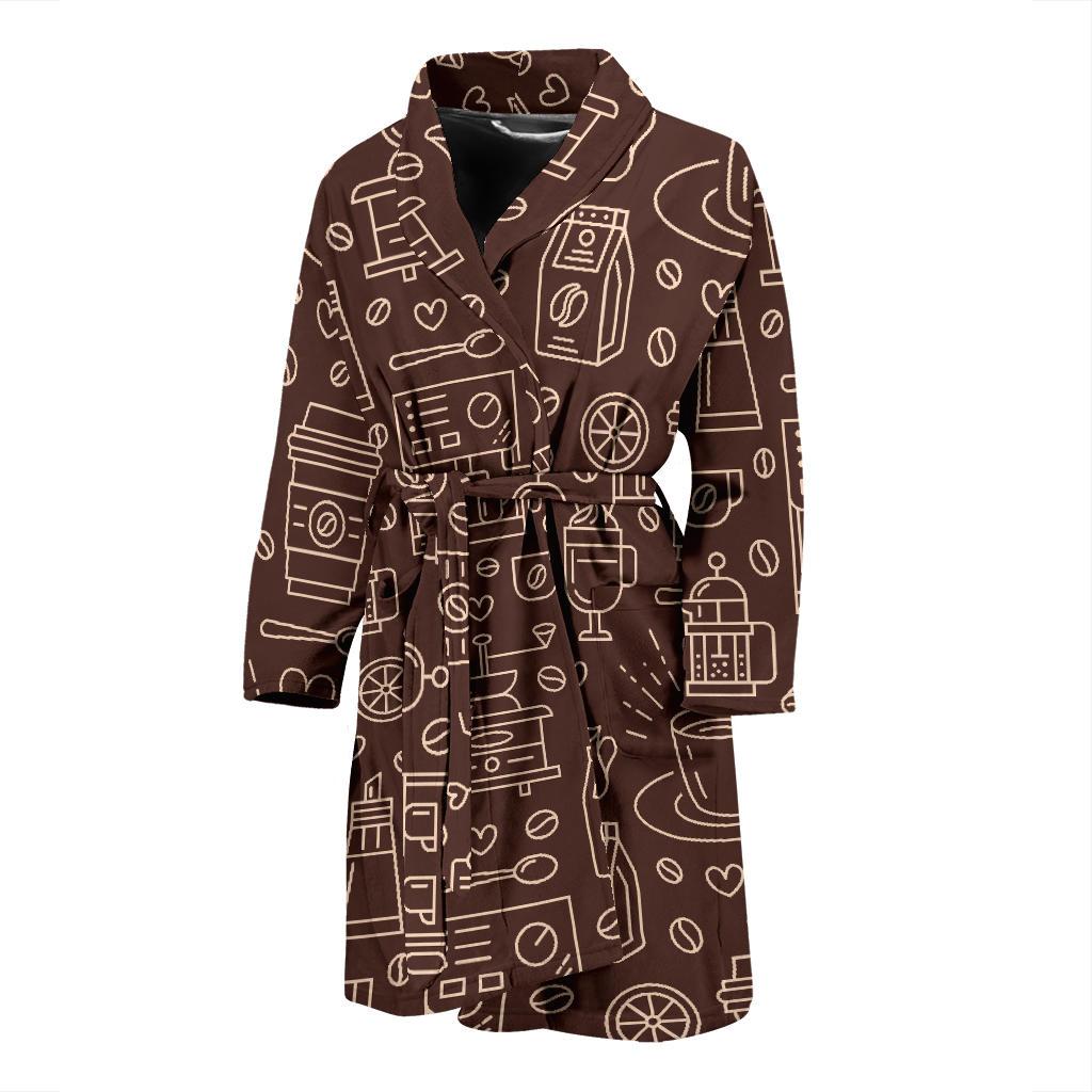 Coffee Print Pattern Men Long Robe-grizzshop