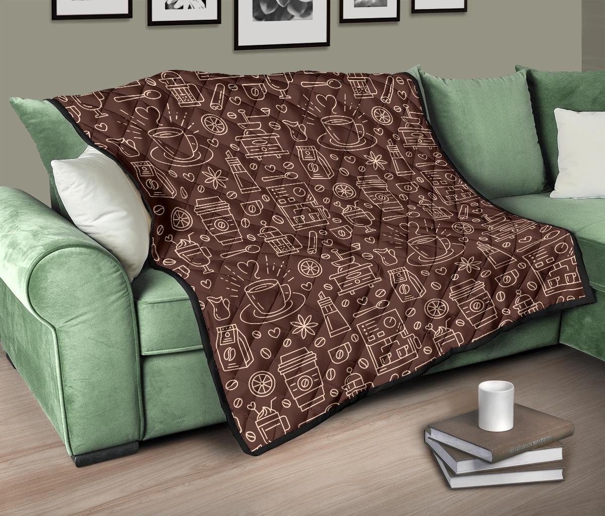 Coffee Print Pattern Quilt-grizzshop