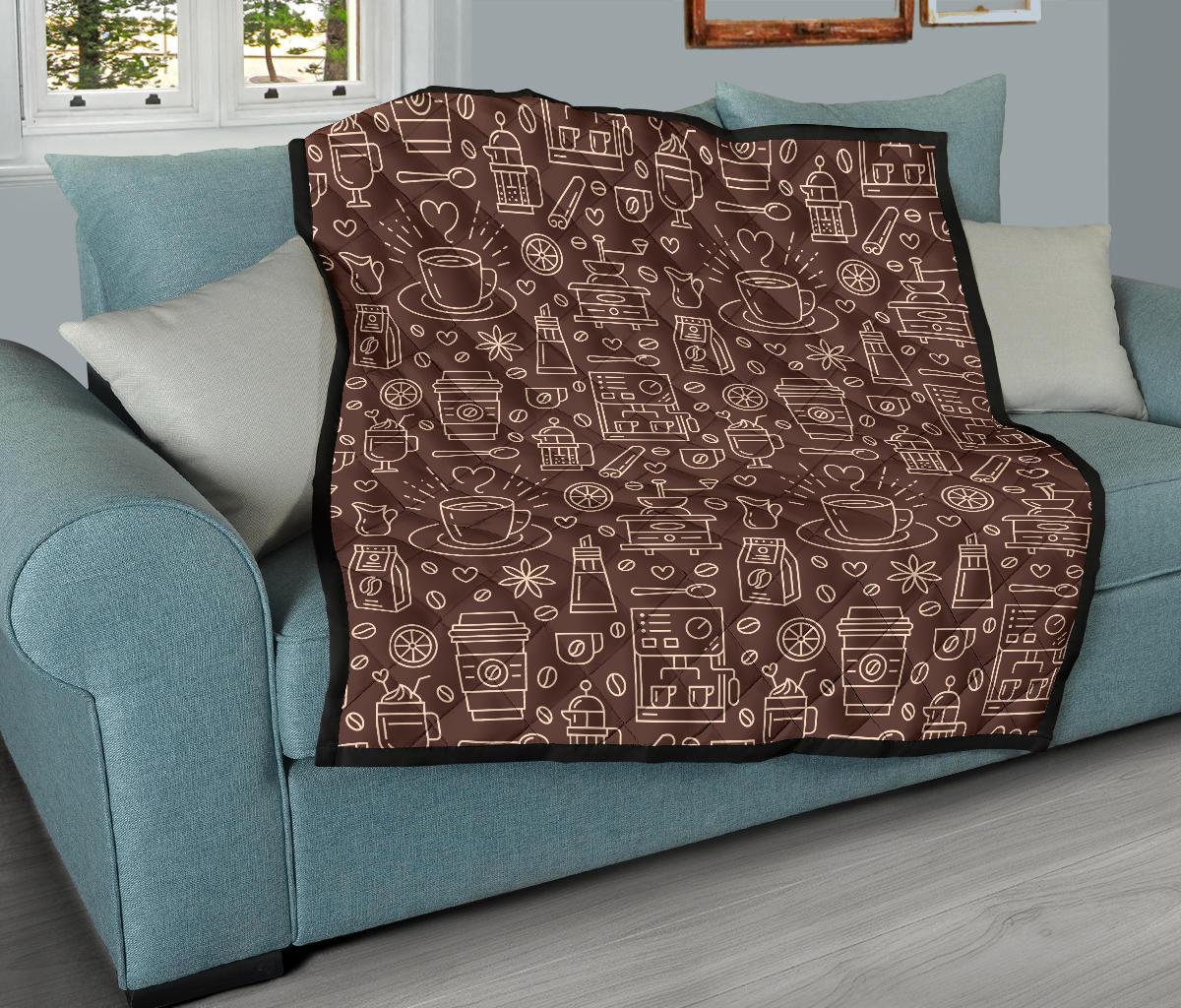 Coffee Print Pattern Quilt-grizzshop