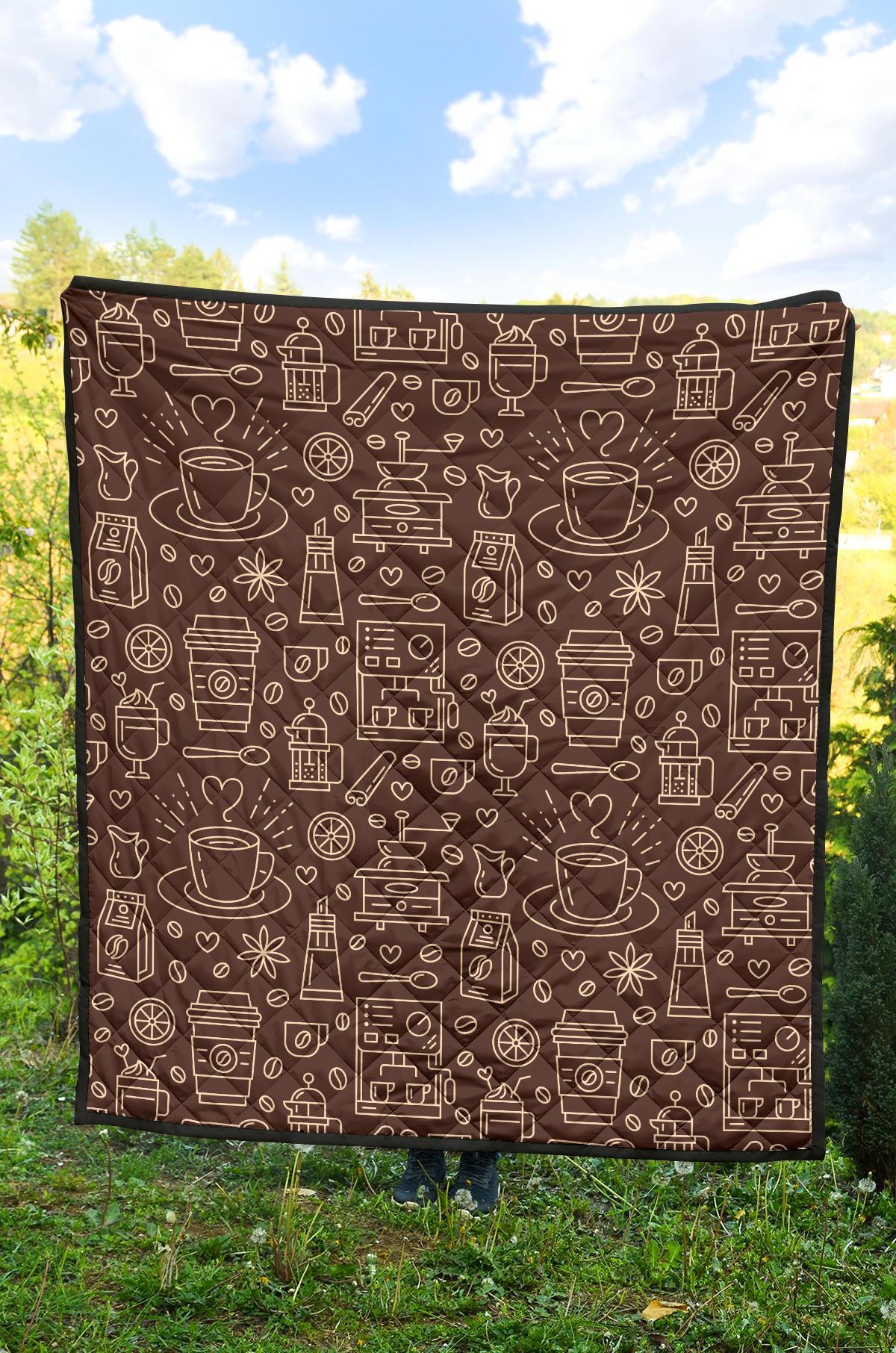 Coffee Print Pattern Quilt-grizzshop