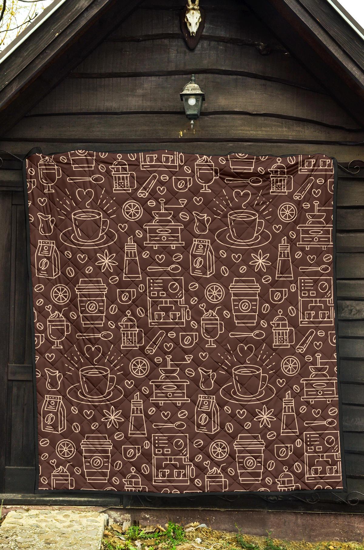 Coffee Print Pattern Quilt-grizzshop