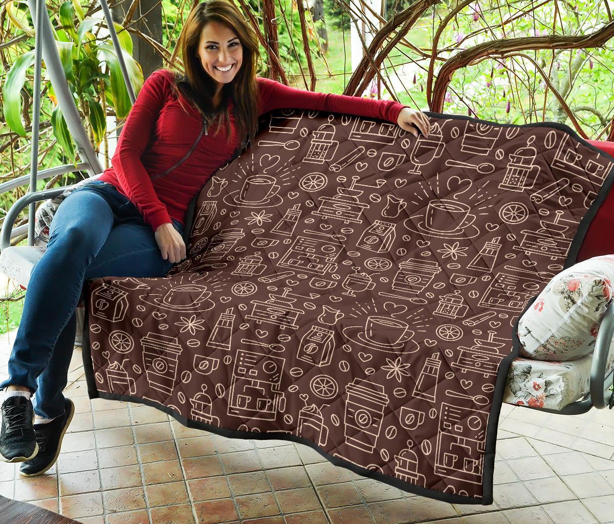 Coffee Print Pattern Quilt-grizzshop