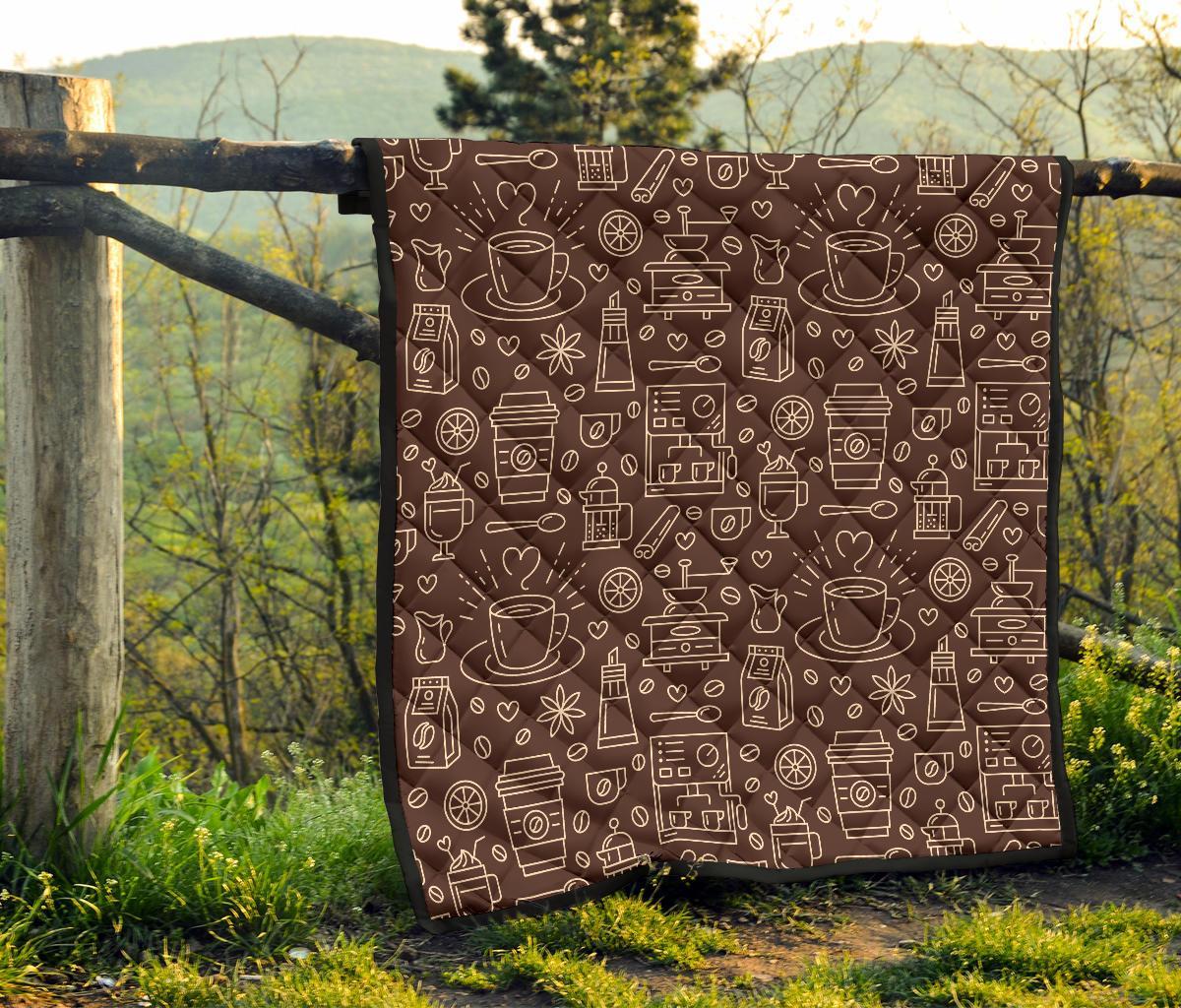 Coffee Print Pattern Quilt-grizzshop