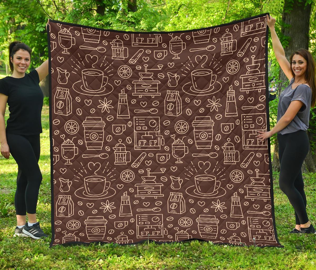 Coffee Print Pattern Quilt-grizzshop