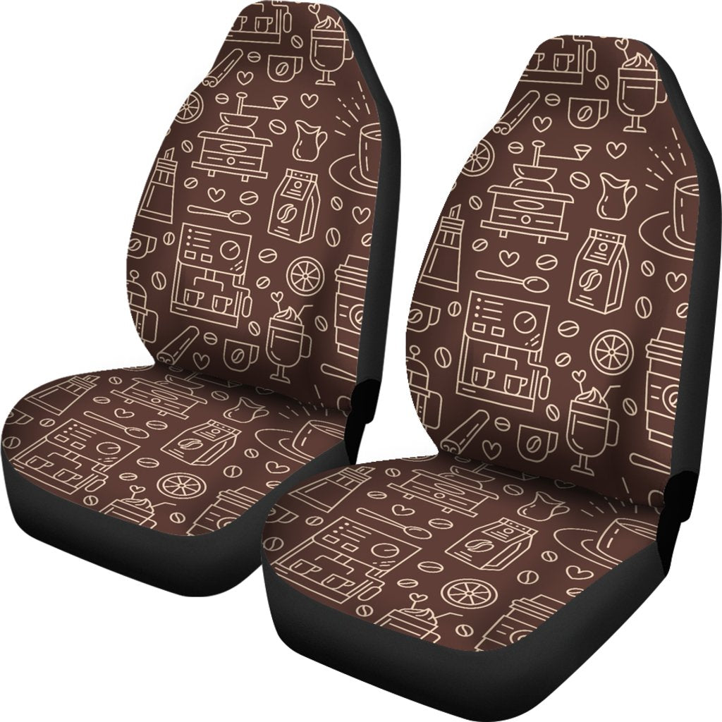 Coffee Print Pattern Universal Fit Car Seat Covers-grizzshop