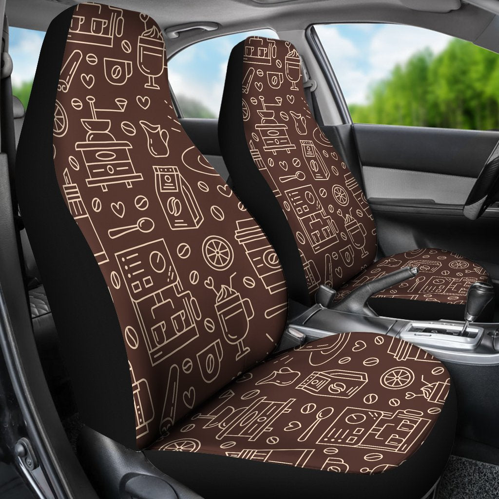 Coffee Print Pattern Universal Fit Car Seat Covers-grizzshop