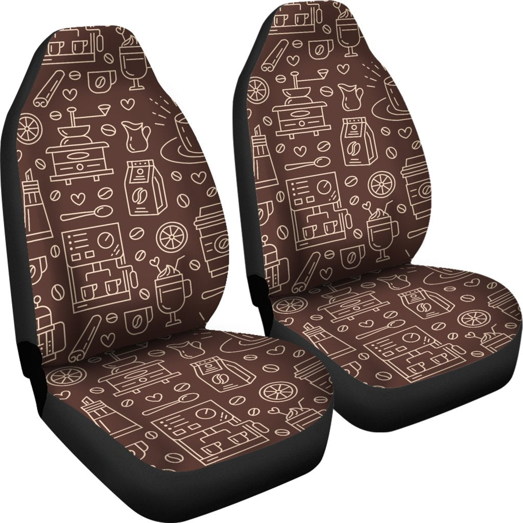 Coffee Print Pattern Universal Fit Car Seat Covers-grizzshop