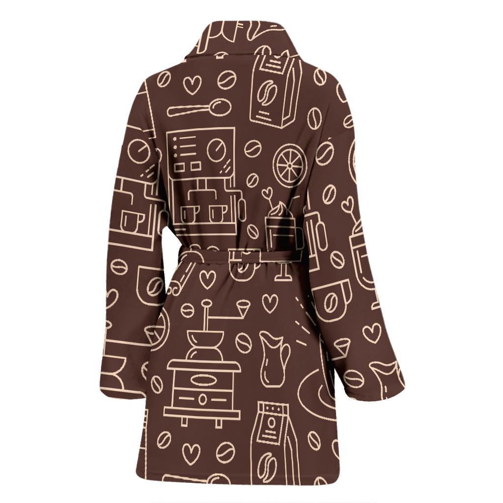 Coffee Print Pattern Women Long Robe-grizzshop