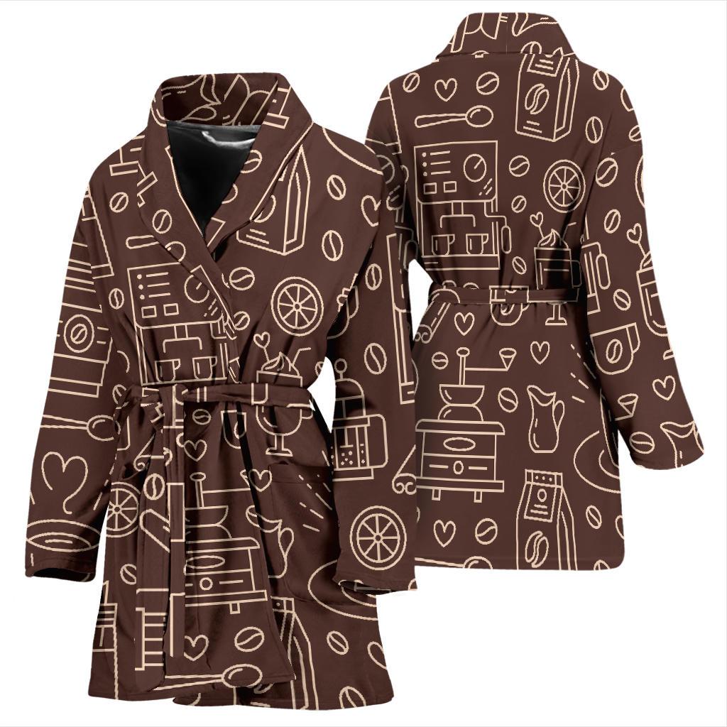 Coffee Print Pattern Women Long Robe-grizzshop