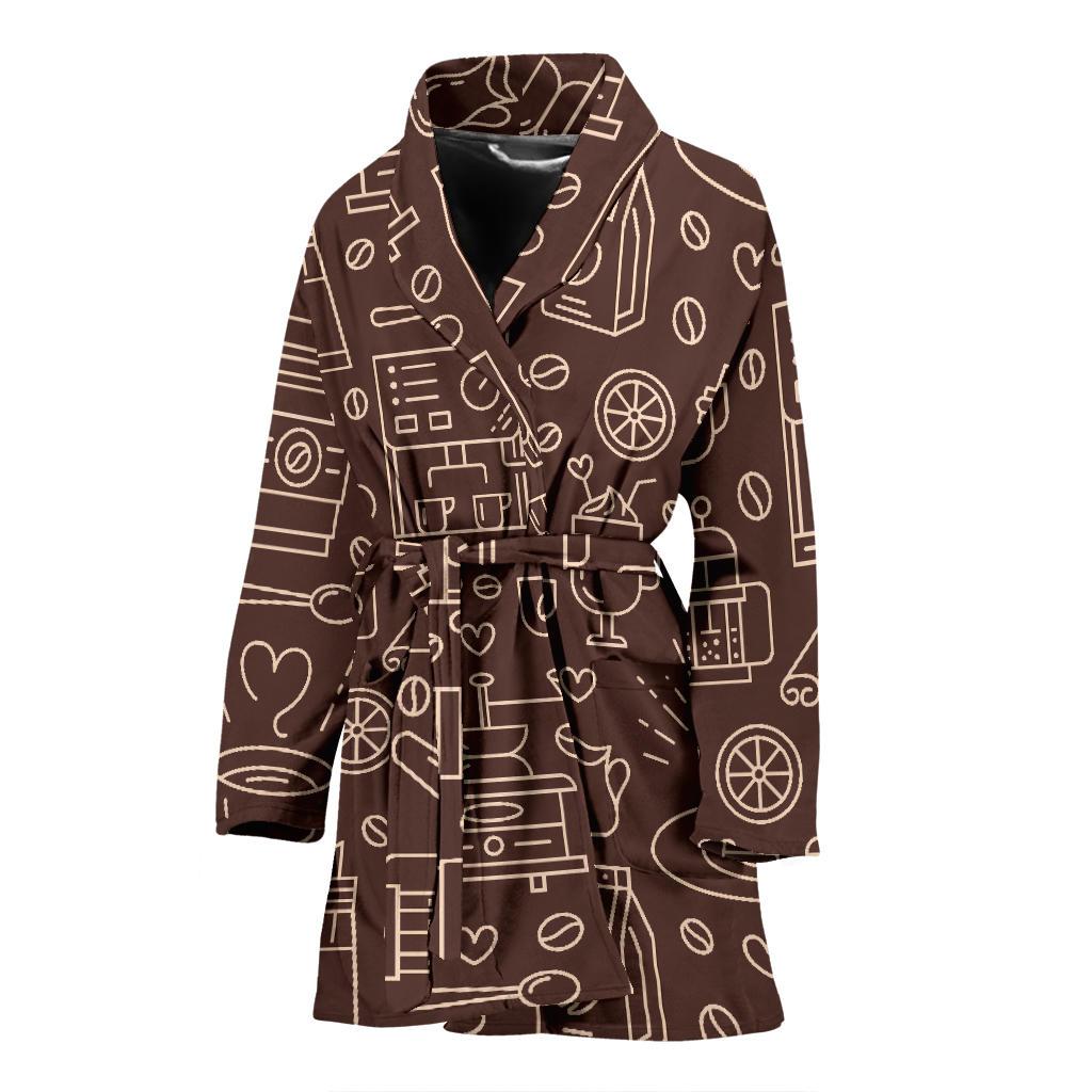 Coffee Print Pattern Women Long Robe-grizzshop