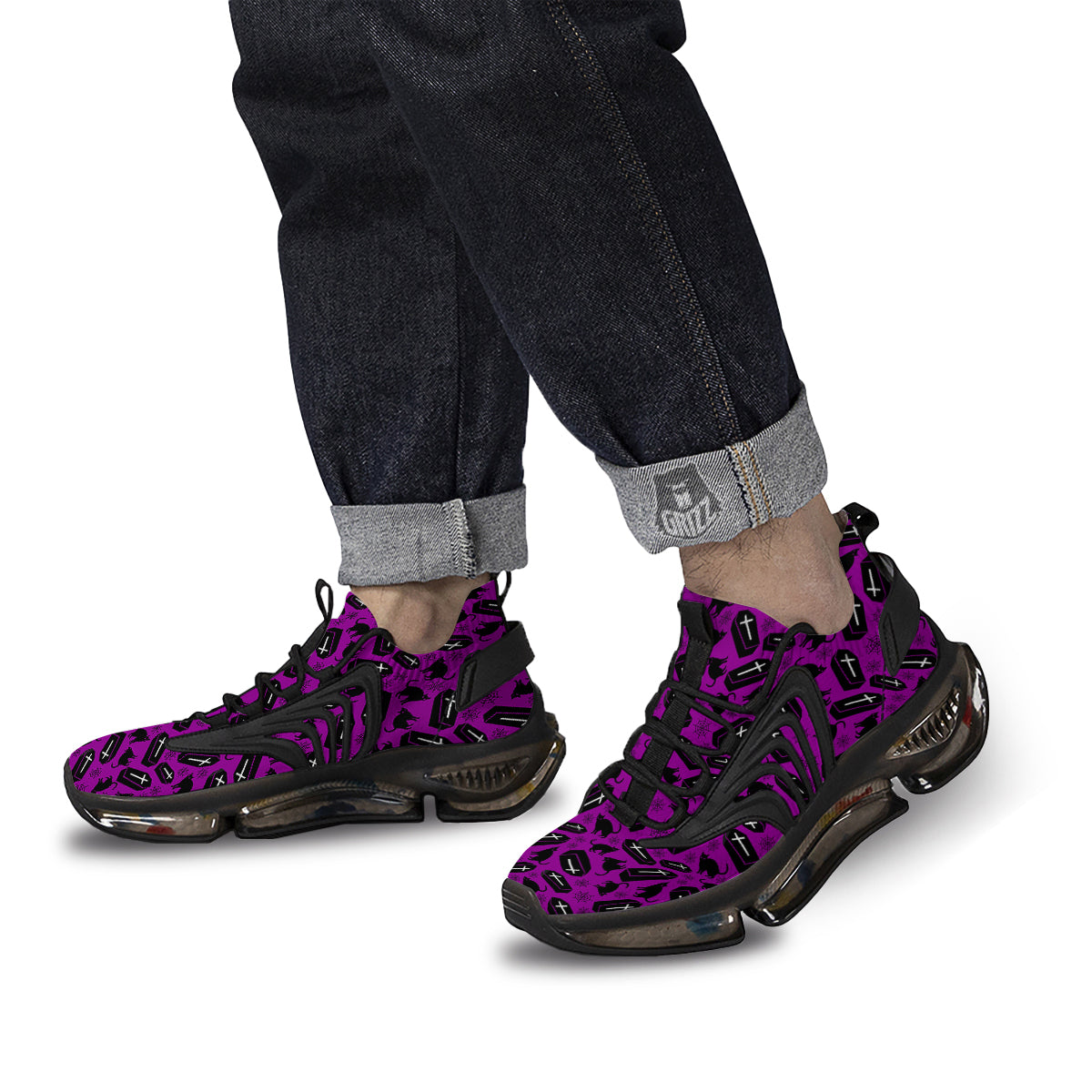 Coffin And Cat Purple Print Pattern Black Gym Shoes-grizzshop