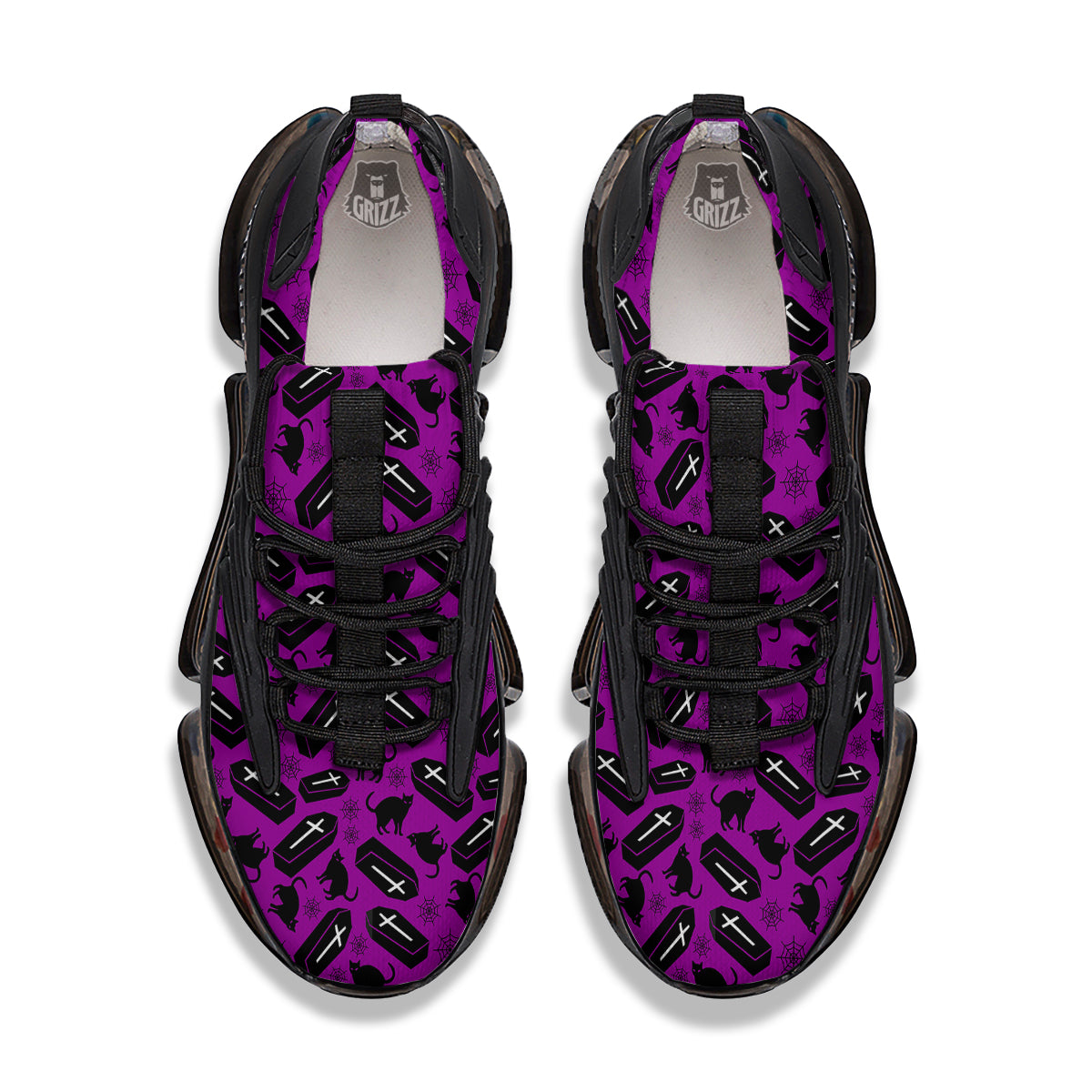 Coffin And Cat Purple Print Pattern Black Gym Shoes-grizzshop