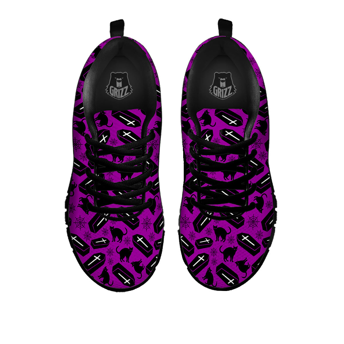 Coffin And Cat Purple Print Pattern Black Sneaker-grizzshop