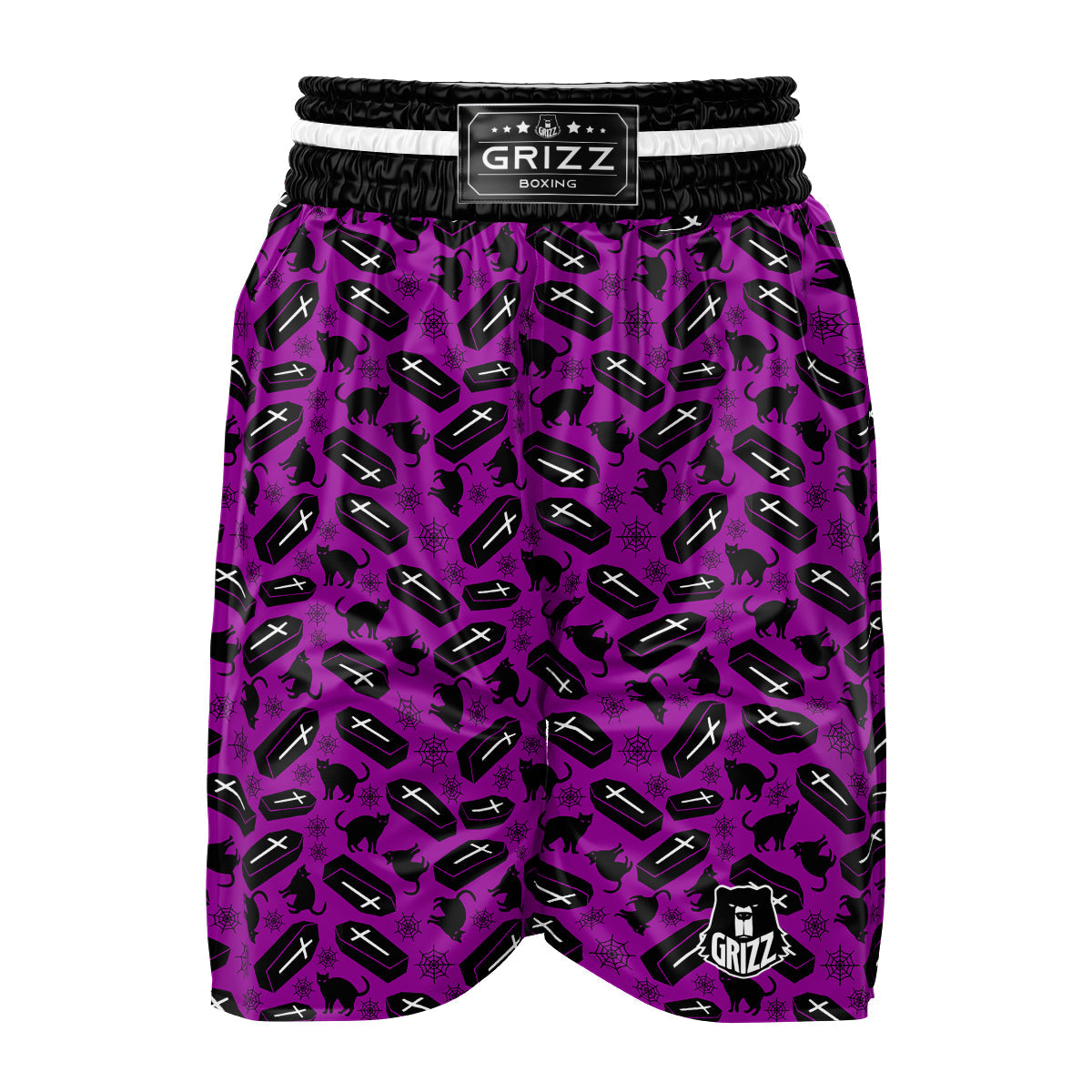 Coffin And Cat Purple Print Pattern Boxing Shorts-grizzshop