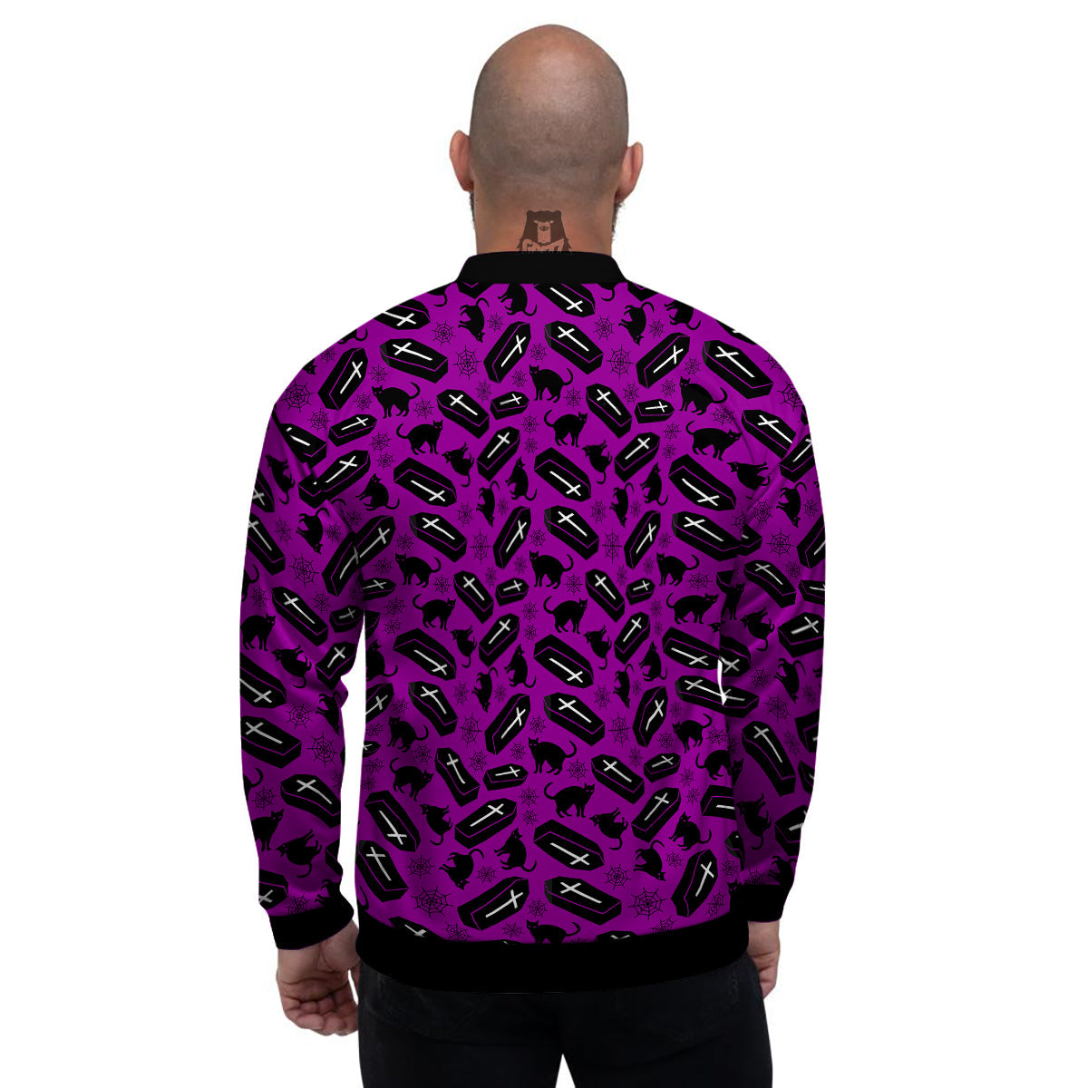 Coffin And Cat Purple Print Pattern Men's Bomber Jacket-grizzshop