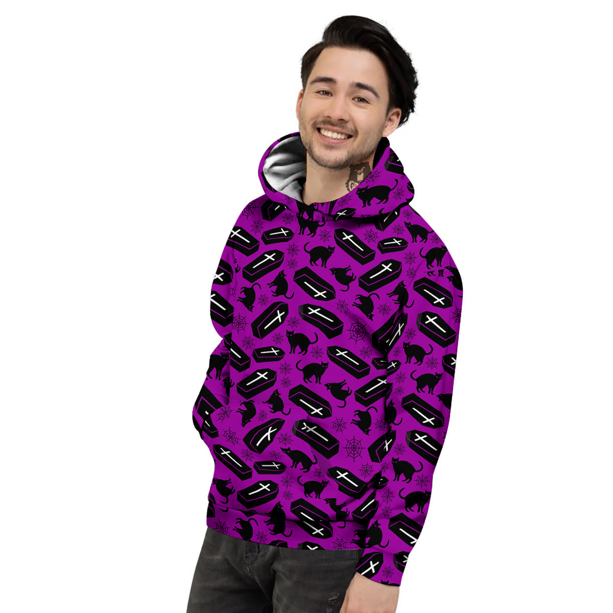 Coffin And Cat Purple Print Pattern Men's Hoodie-grizzshop
