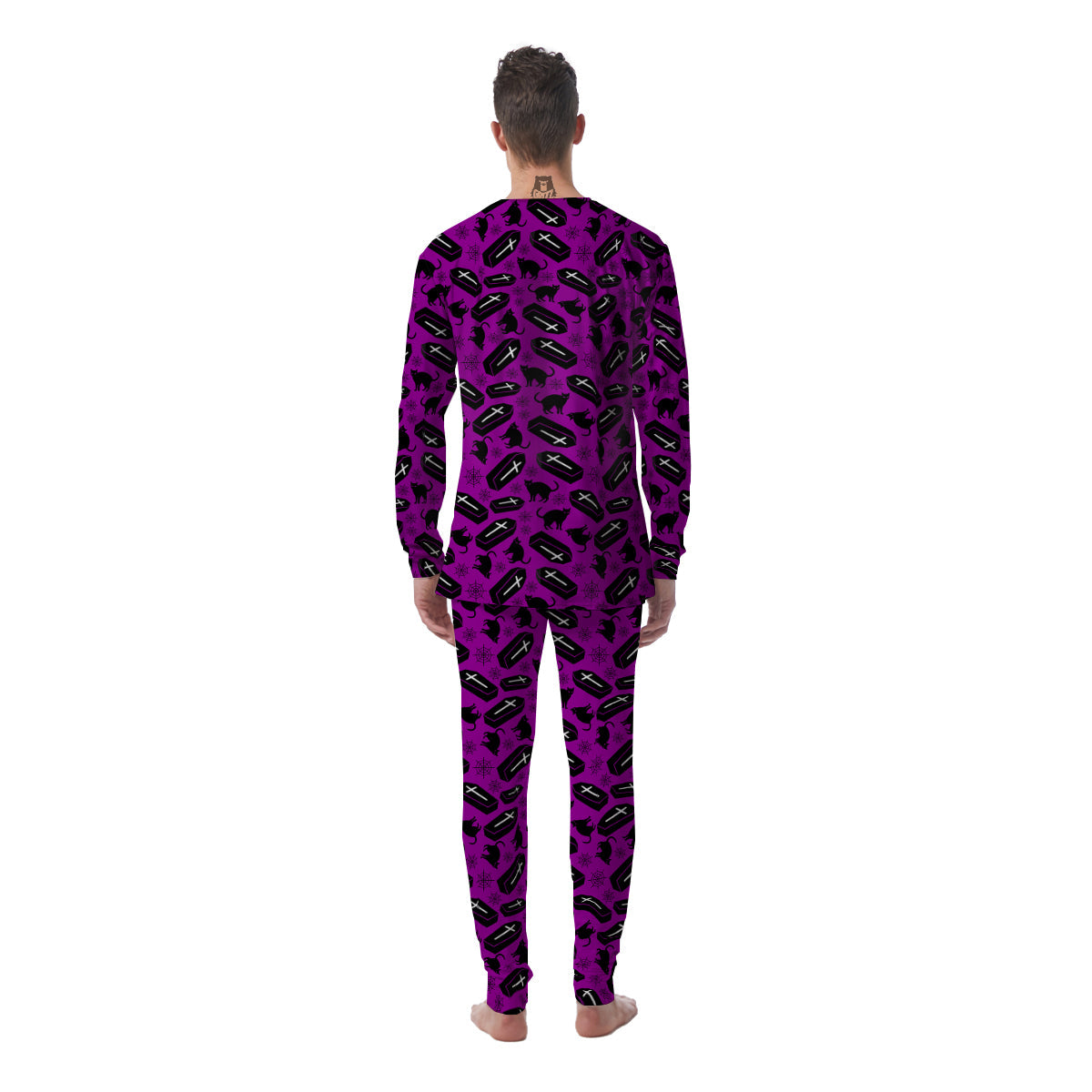 Coffin And Cat Purple Print Pattern Men's Pajamas-grizzshop