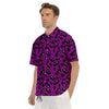 Coffin And Cat Purple Print Pattern Men's Short Sleeve Shirts-grizzshop