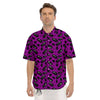 Coffin And Cat Purple Print Pattern Men's Short Sleeve Shirts-grizzshop