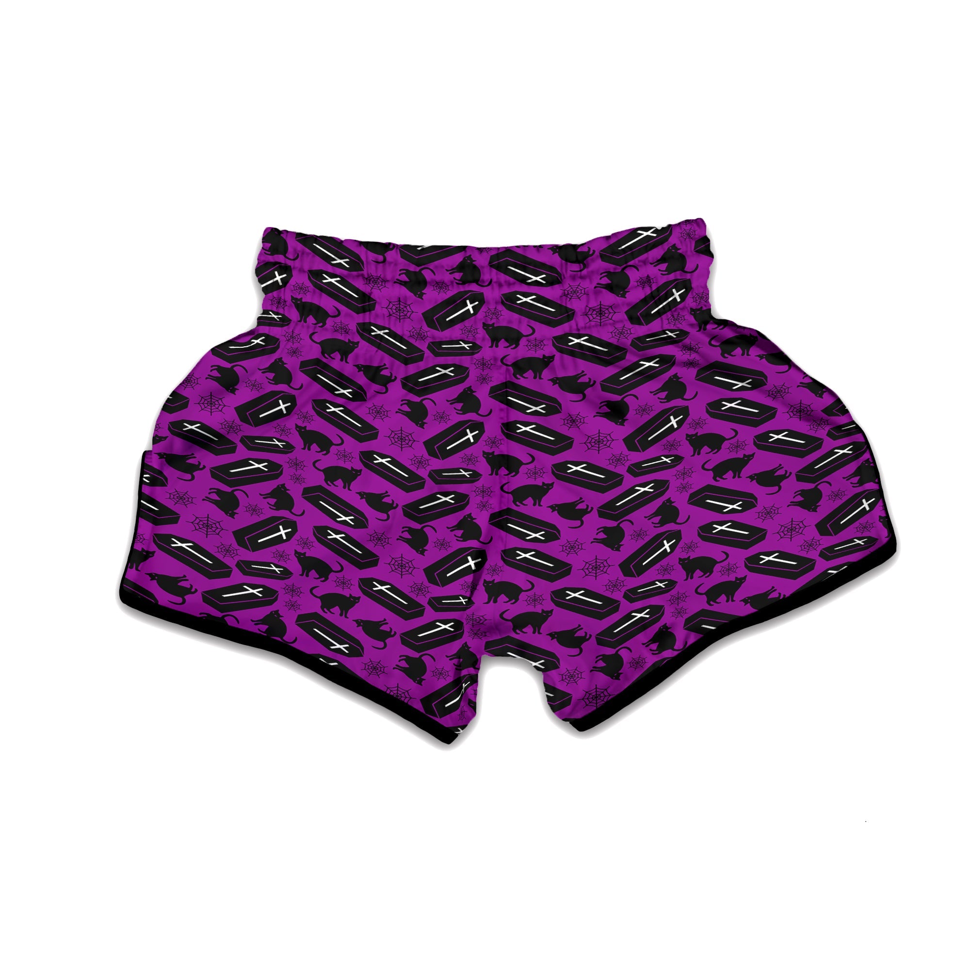 Coffin And Cat Purple Print Pattern Muay Thai Boxing Shorts-grizzshop