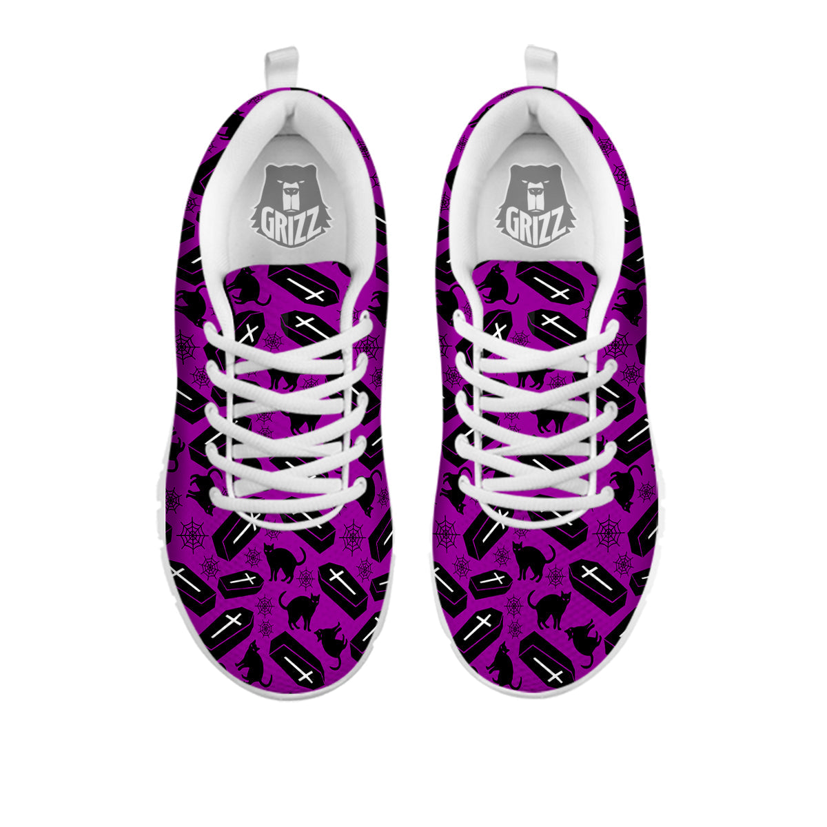 Coffin And Cat Purple Print Pattern White Sneaker-grizzshop