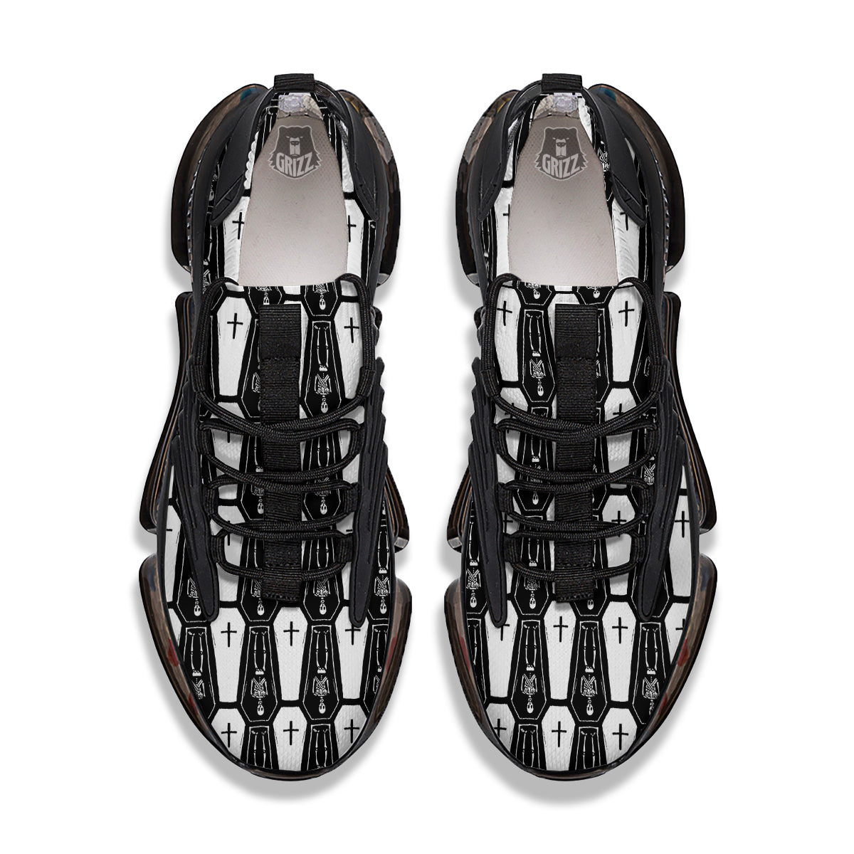 Coffin And Skeleton Print Pattern Black Gym Shoes-grizzshop