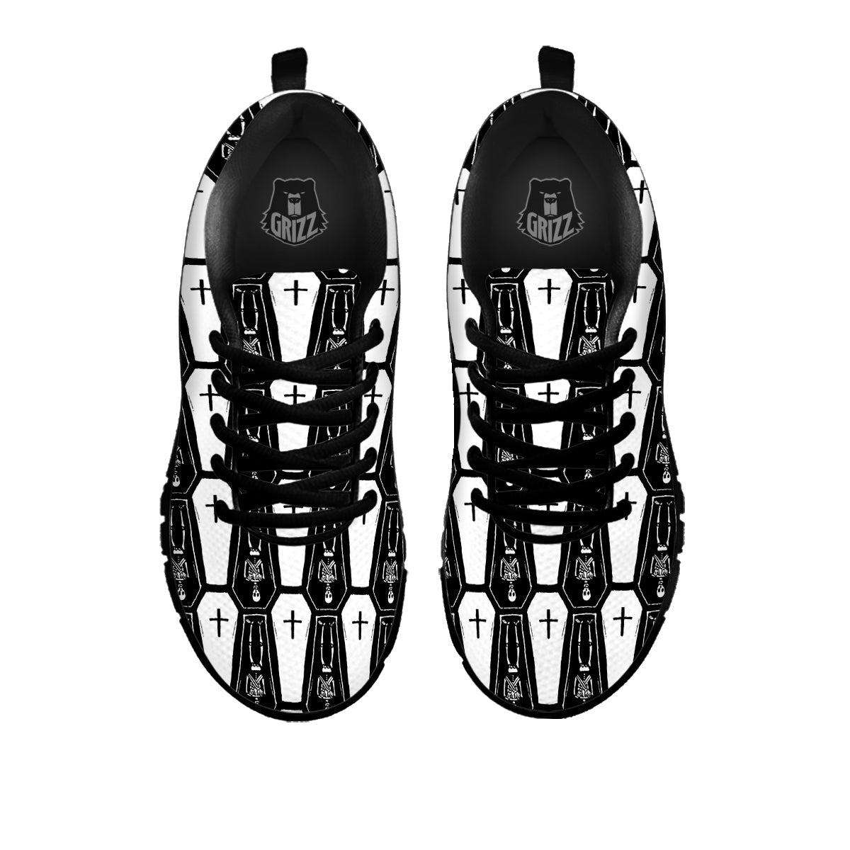 Coffin And Skeleton Print Pattern Black Sneaker-grizzshop