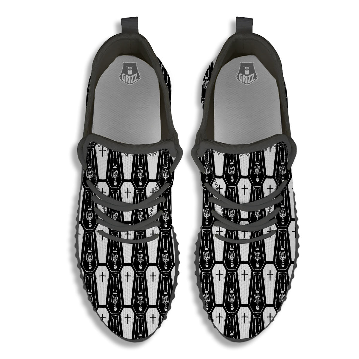 Coffin And Skeleton Print Pattern Black Walking Shoes-grizzshop