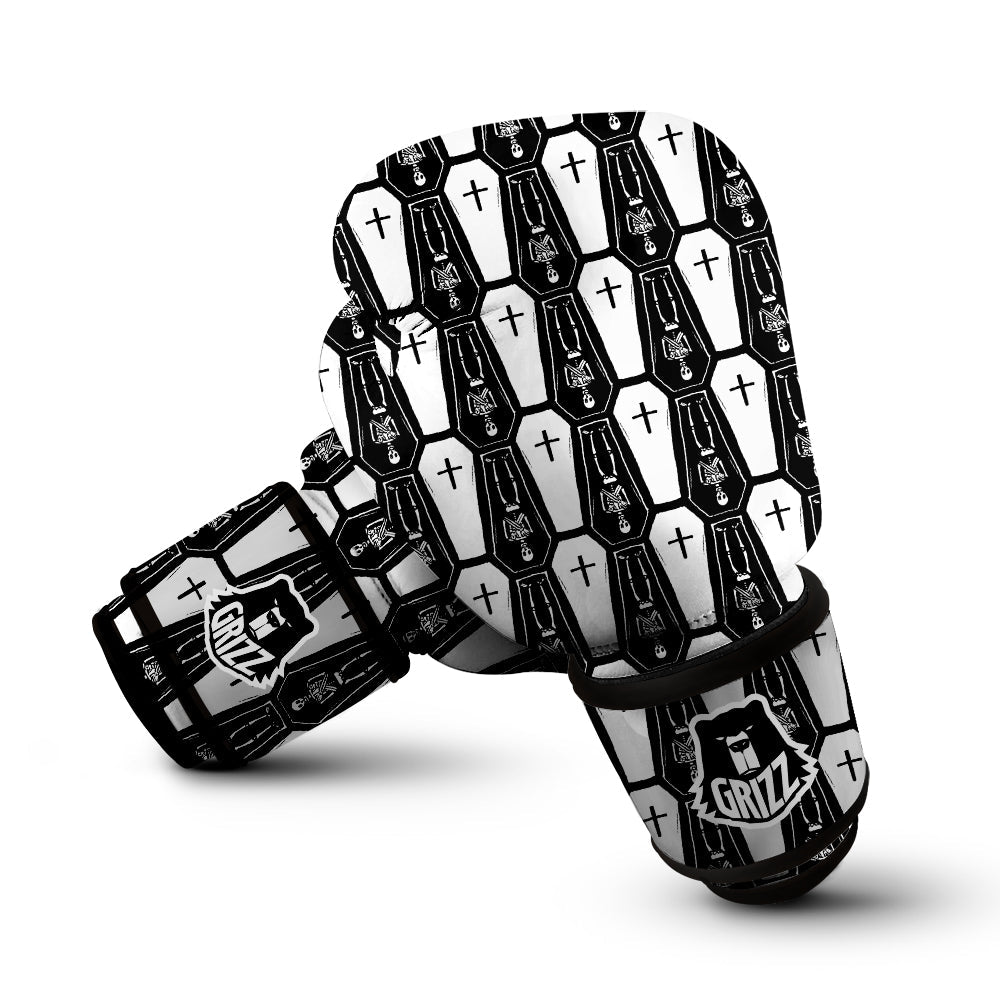 Coffin And Skeleton Print Pattern Boxing Gloves-grizzshop