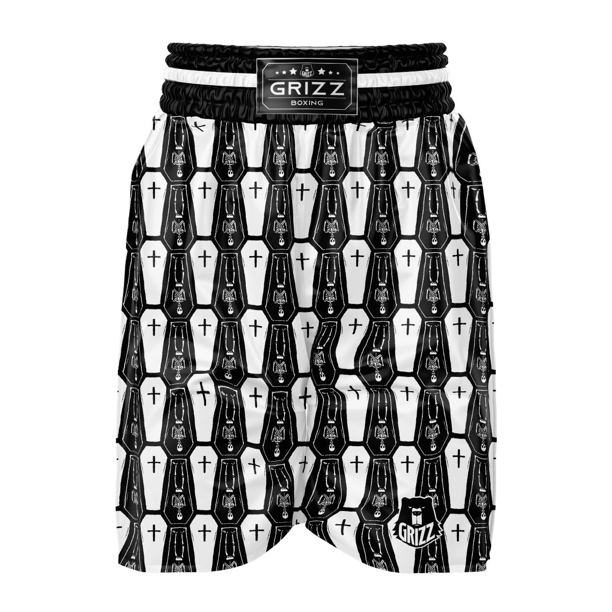 Coffin And Skeleton Print Pattern Boxing Shorts-grizzshop