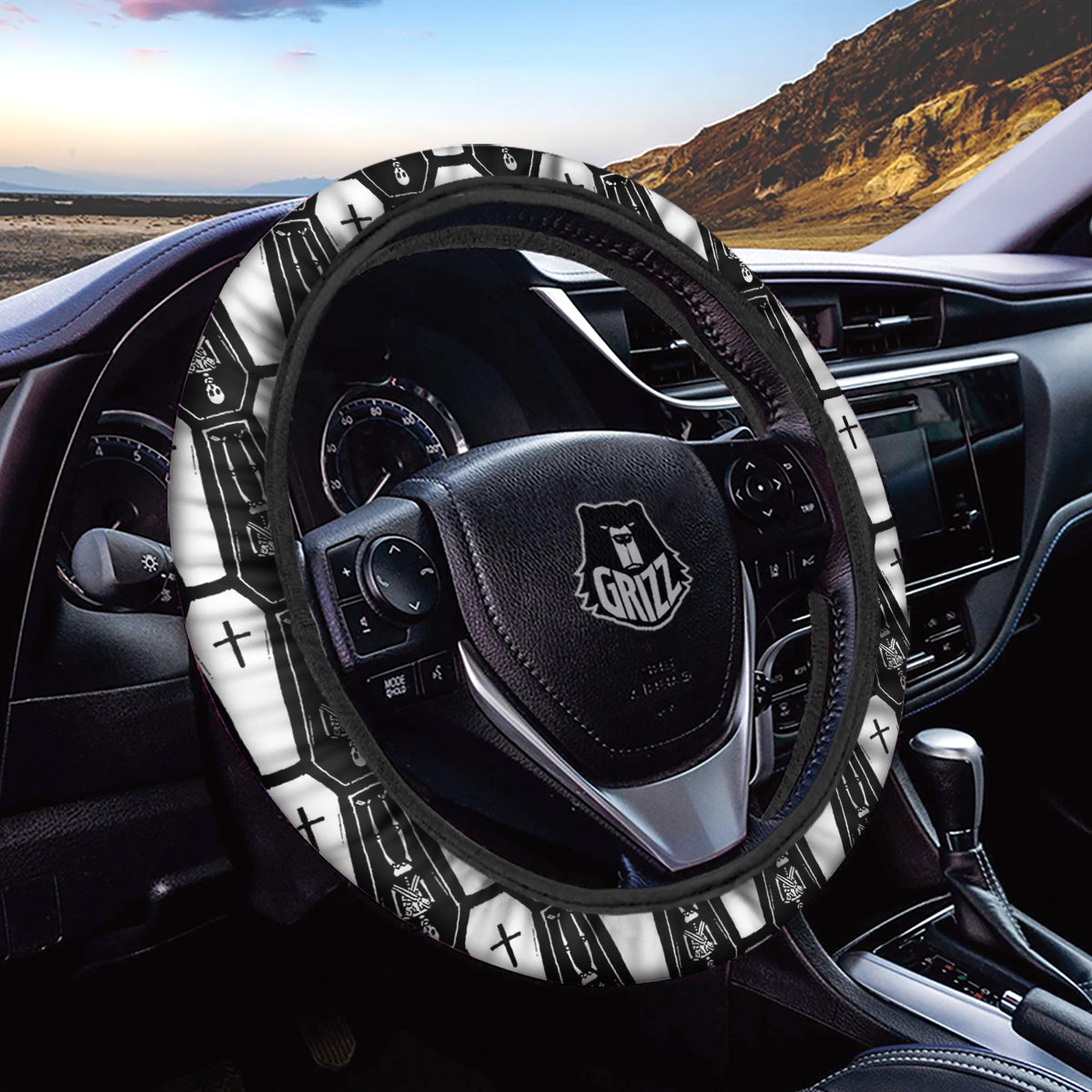 Coffin And Skeleton Print Pattern Car Steering Wheel Cover-grizzshop