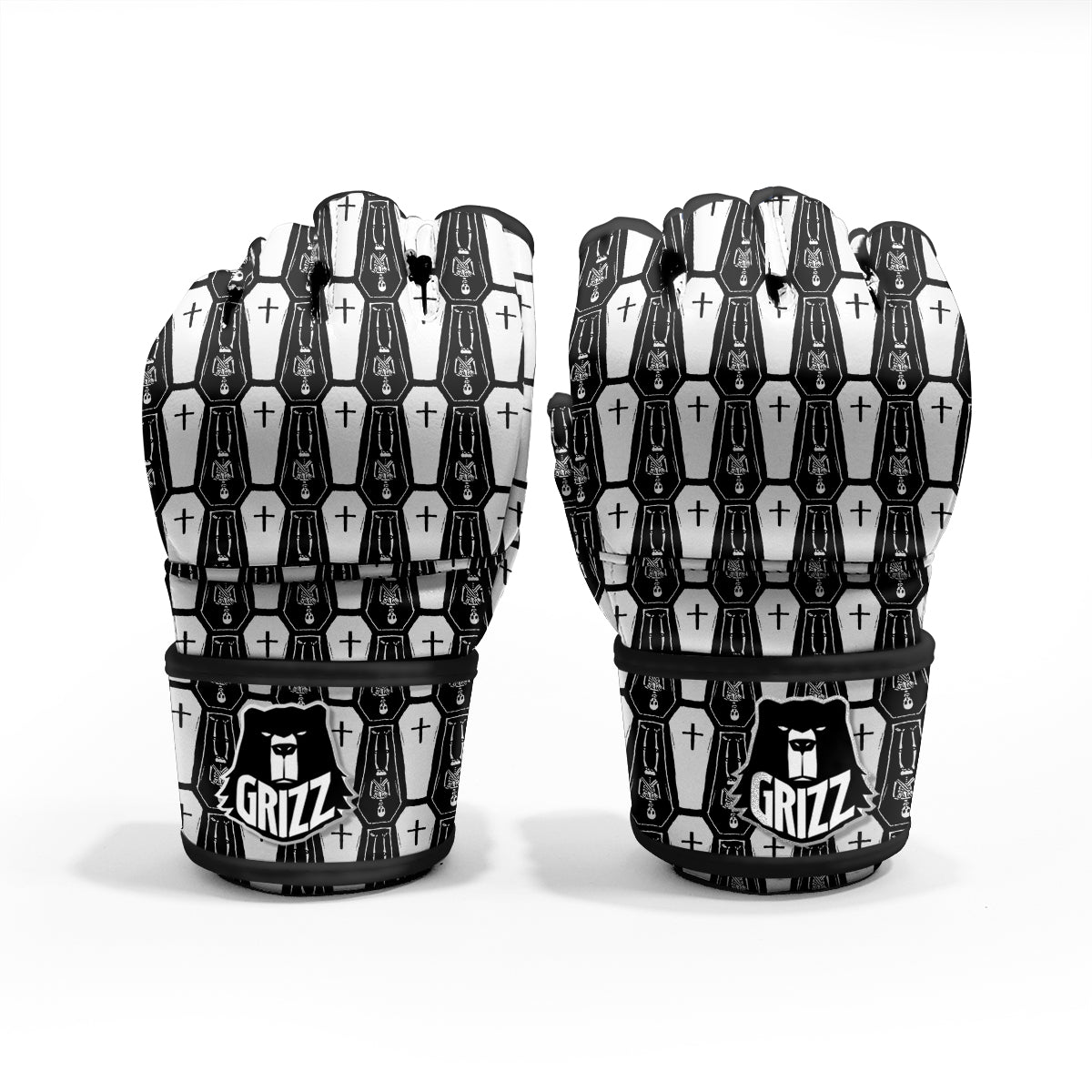 Coffin And Skeleton Print Pattern MMA Gloves-grizzshop