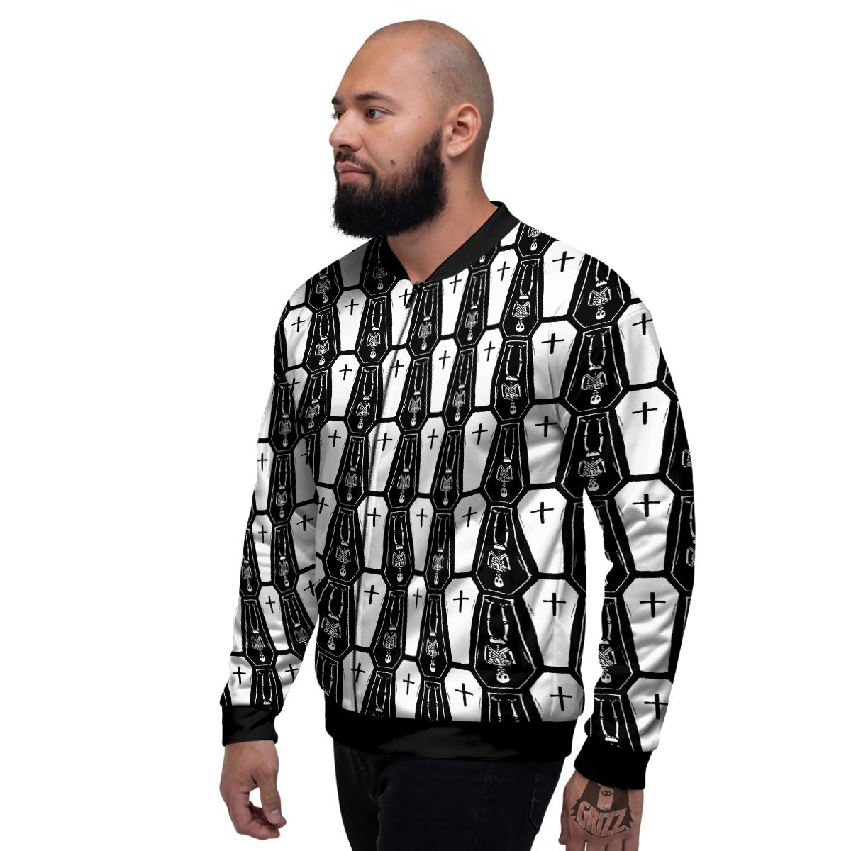 Coffin And Skeleton Print Pattern Men's Bomber Jacket-grizzshop