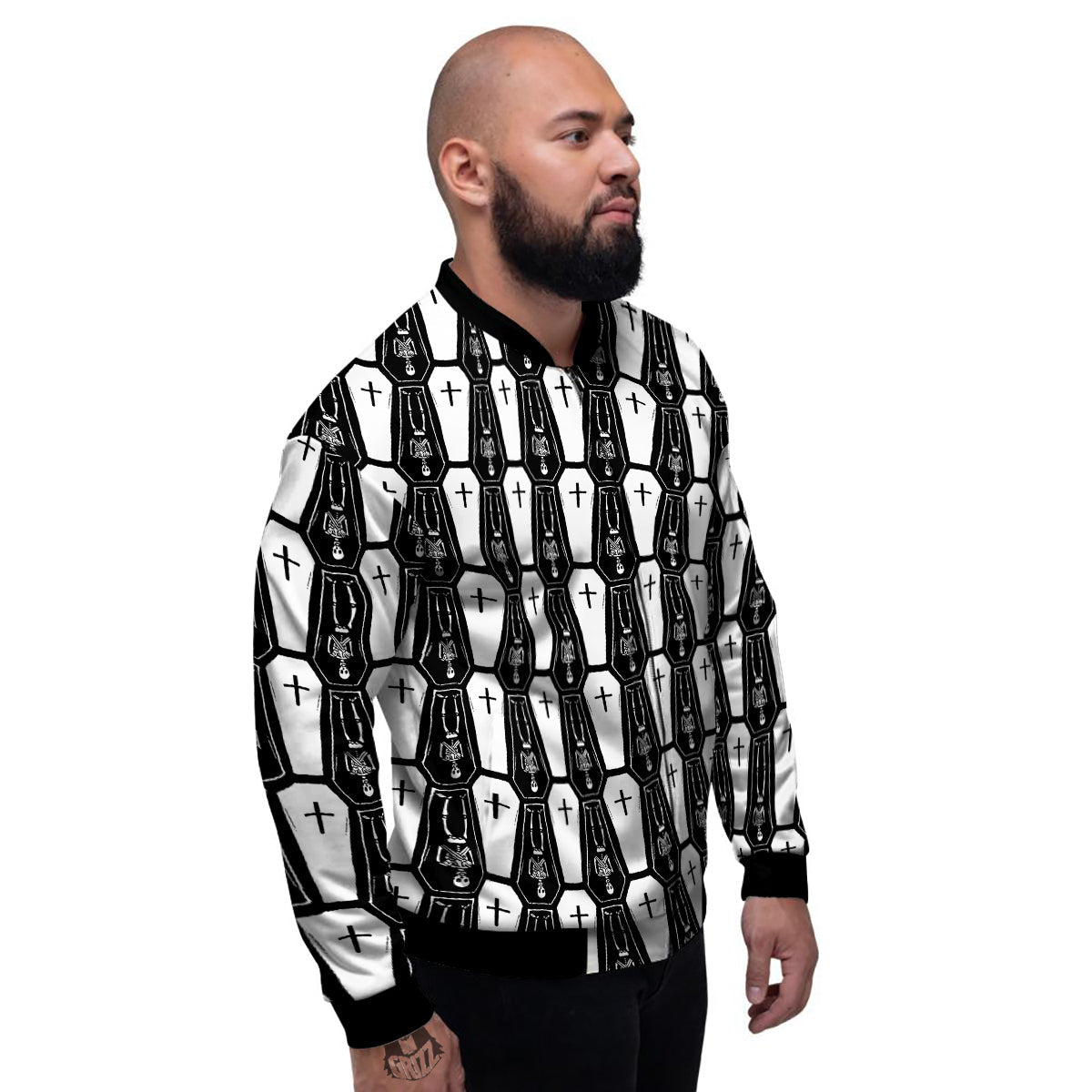 Coffin And Skeleton Print Pattern Men's Bomber Jacket-grizzshop