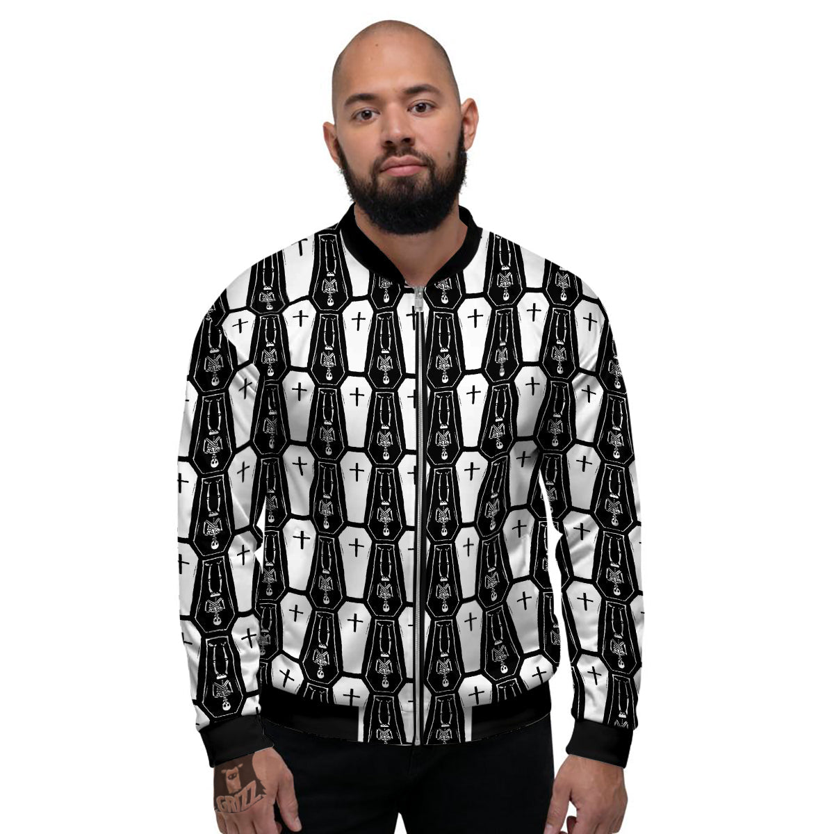 Coffin And Skeleton Print Pattern Men's Bomber Jacket-grizzshop